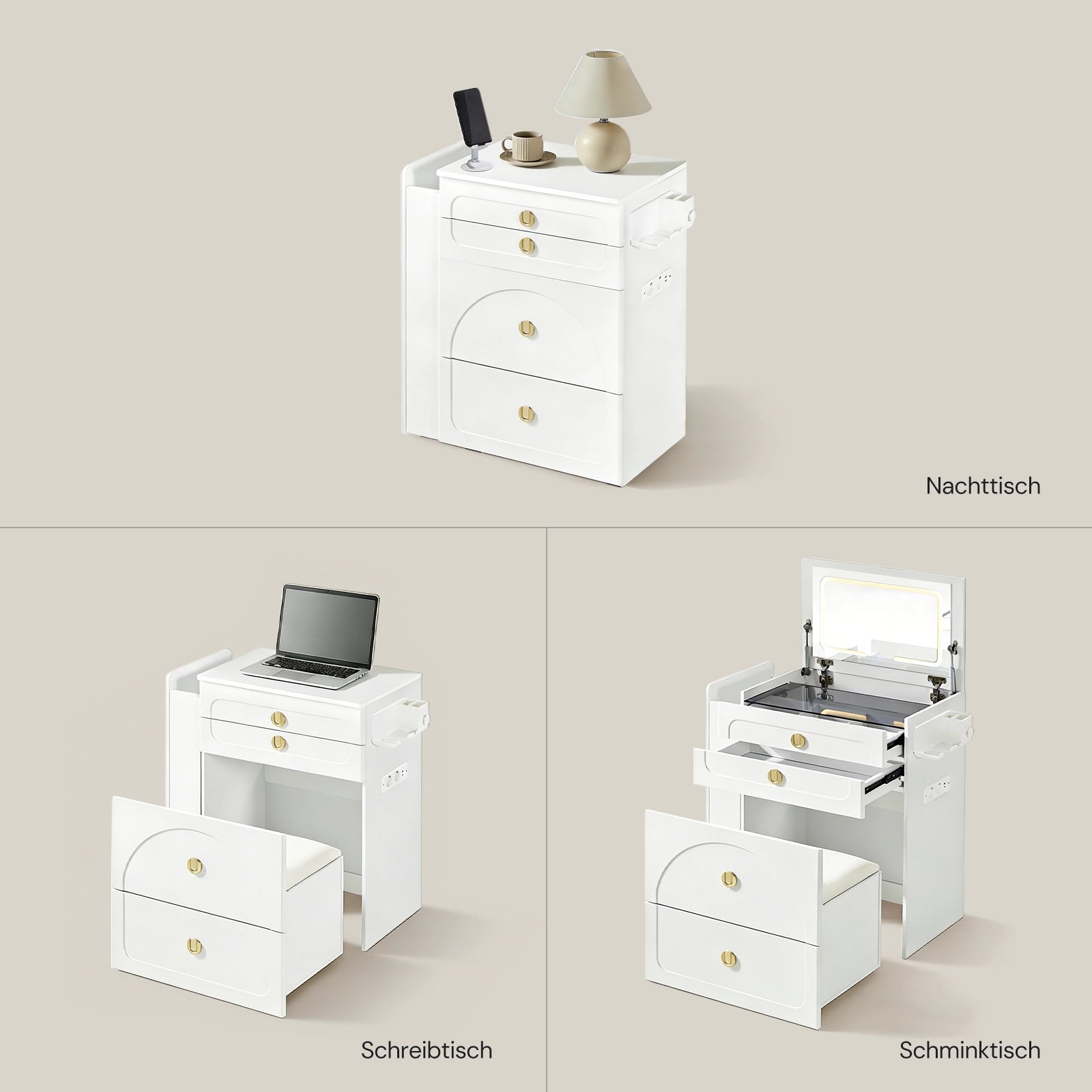 Nuvia Dressing Table Set with Foldable Mirror