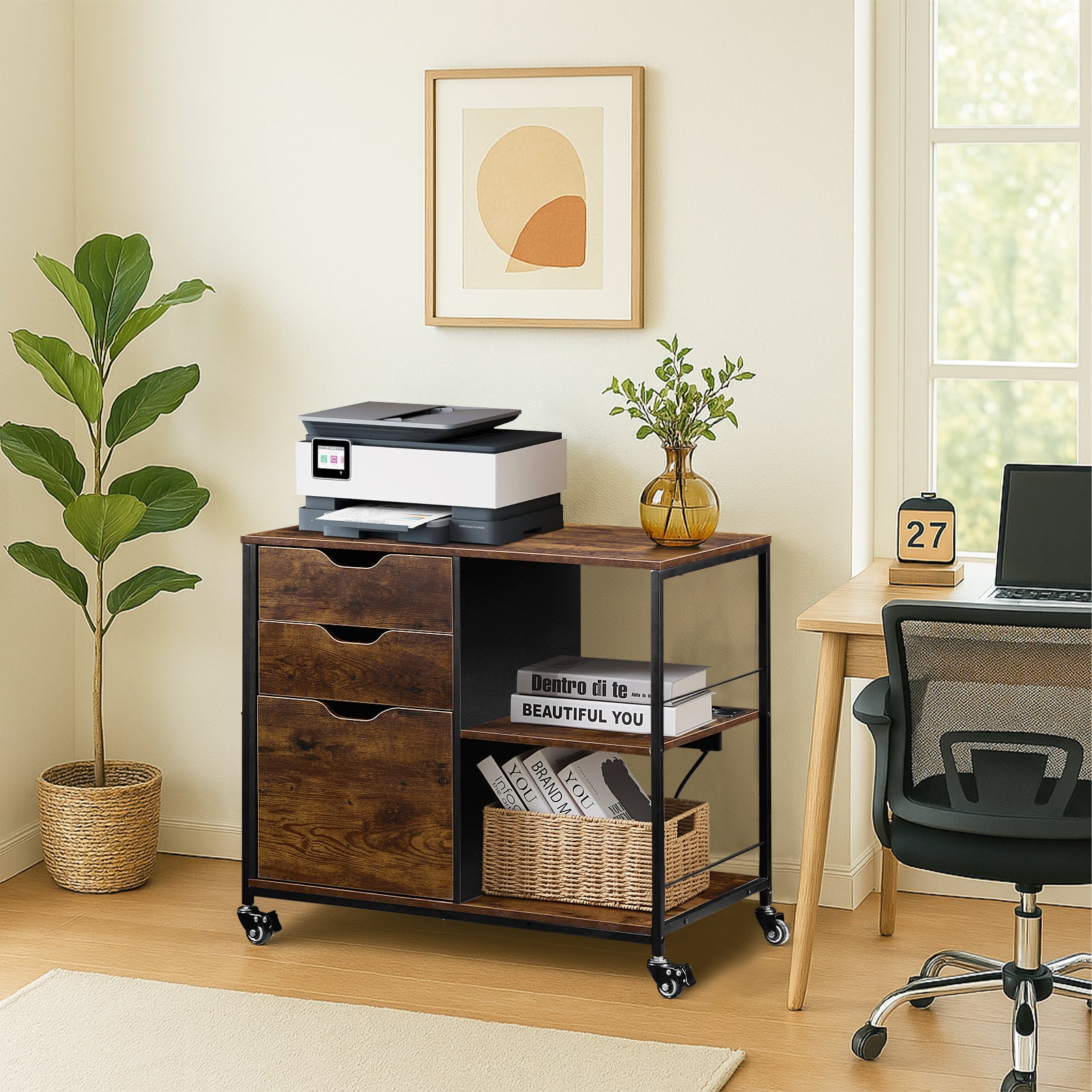 Wide 3-Drawer Modern Industrial Filing Cabinet