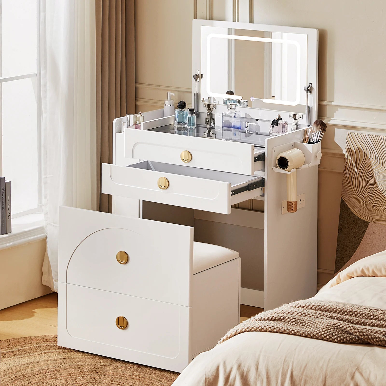 Nuvia Dressing Table Set with Foldable Mirror