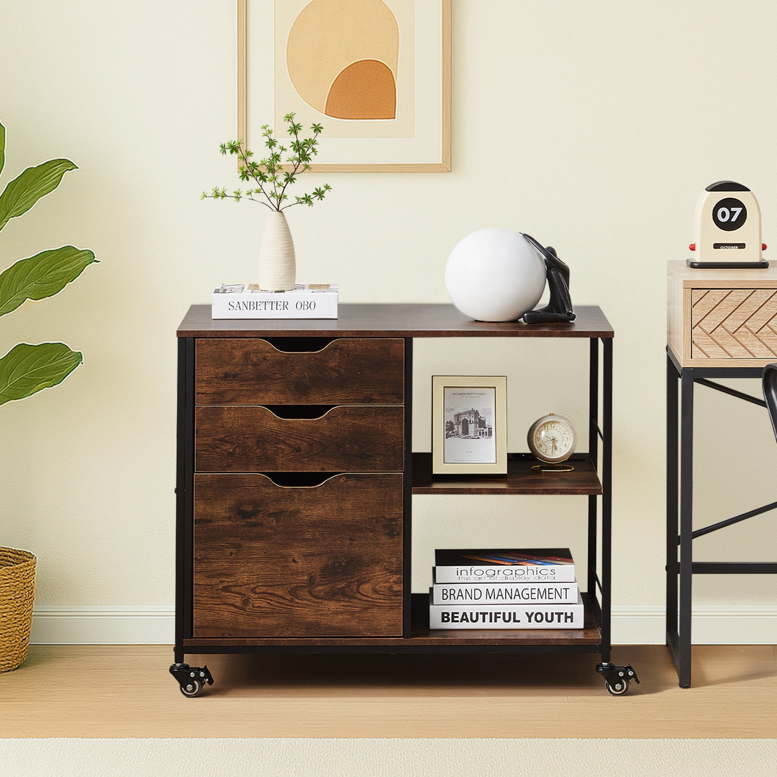 Wide 3-Drawer Modern Industrial Filing Cabinet