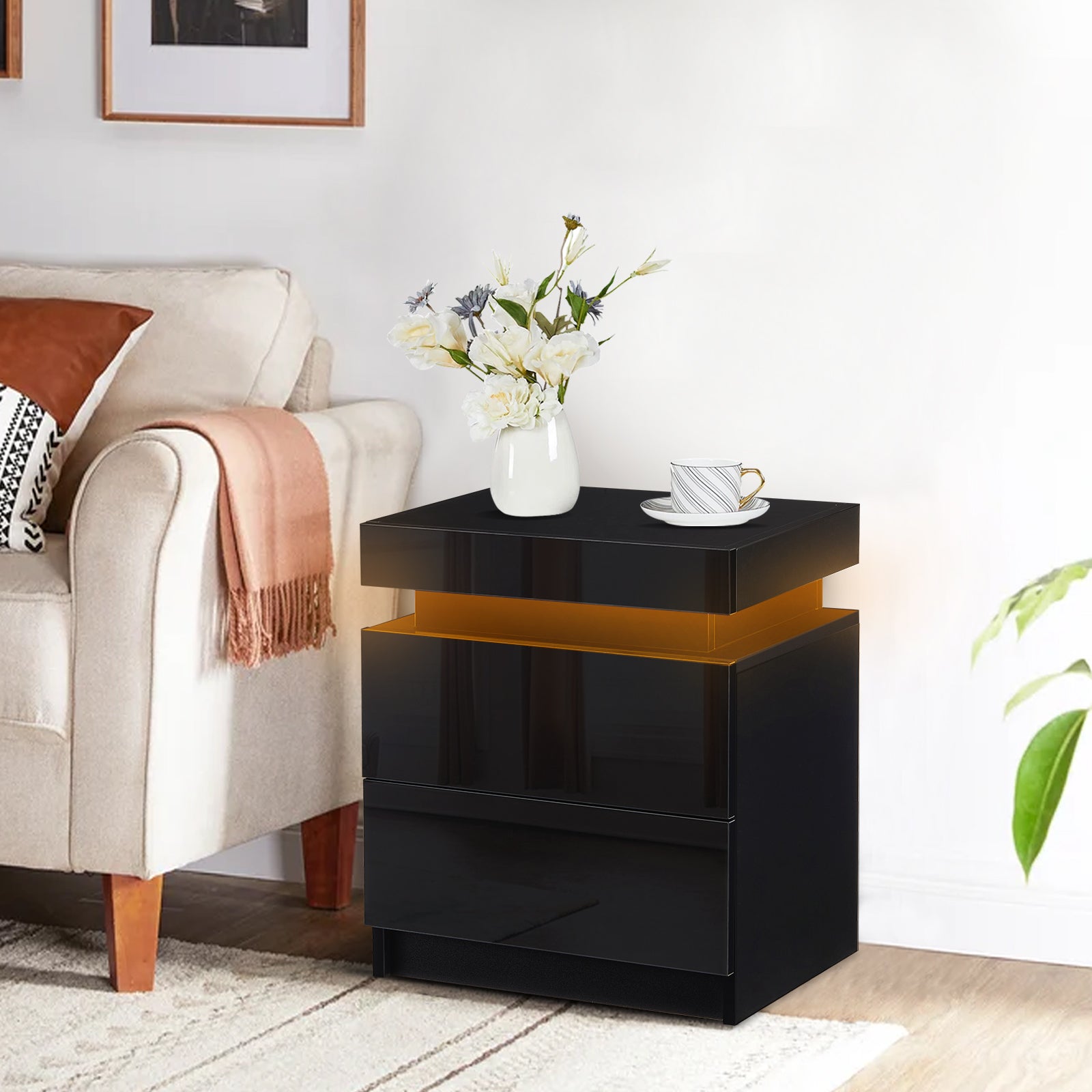 Kumar LED Light Bedside Table