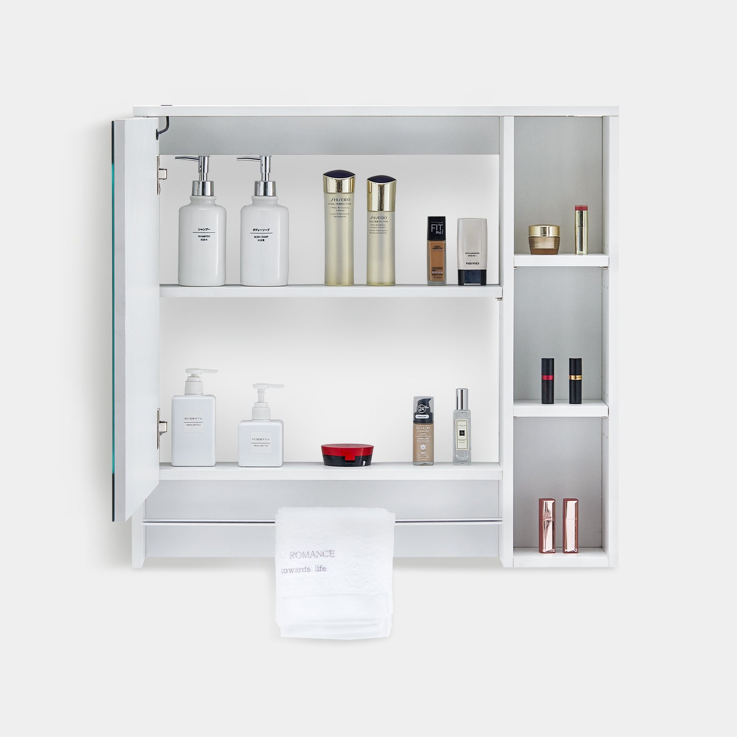Tavion Bathroom Mirror Cabinet with Lights (1 Door+3 Shelves)