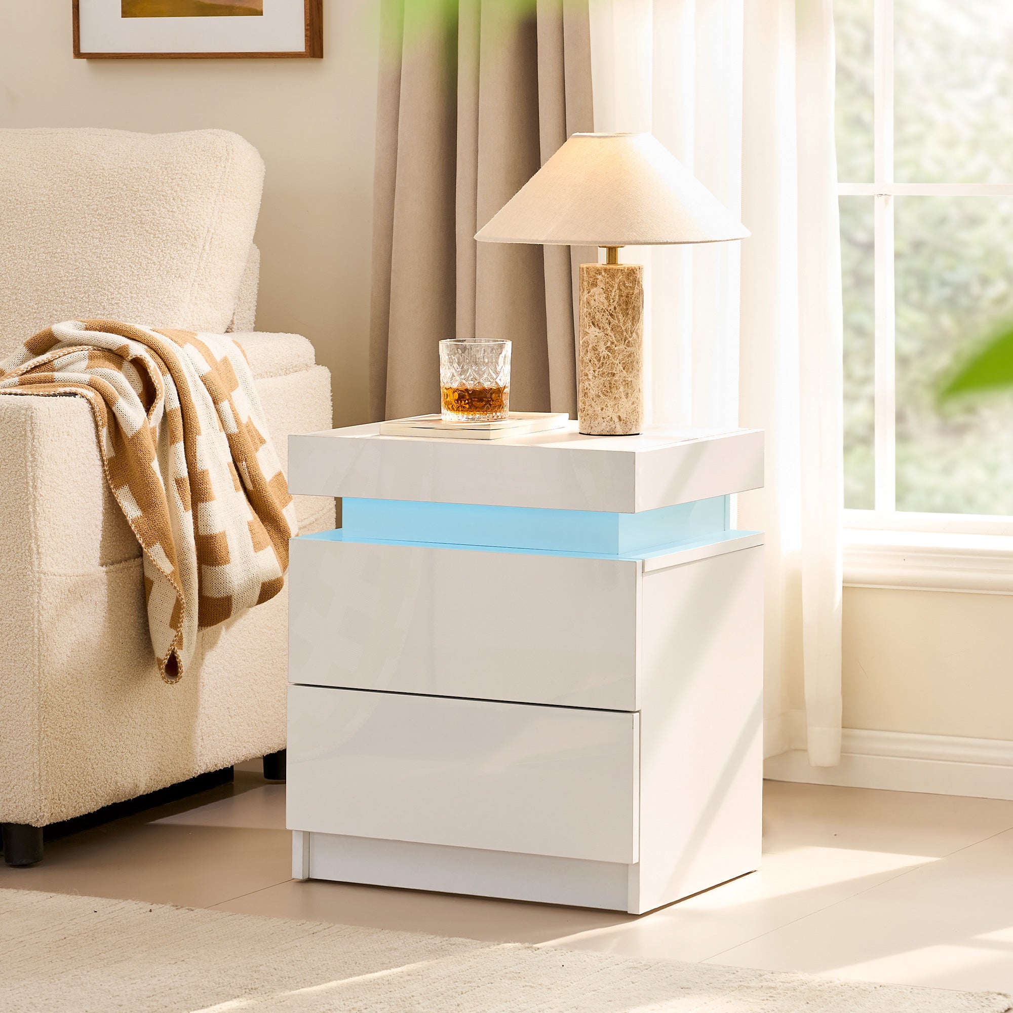 Kumar LED Light Bedside Table