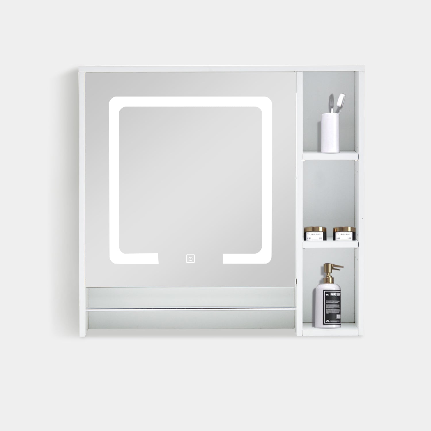 Tavion Bathroom Mirror Cabinet with Lights (1 Door+3 Shelves)