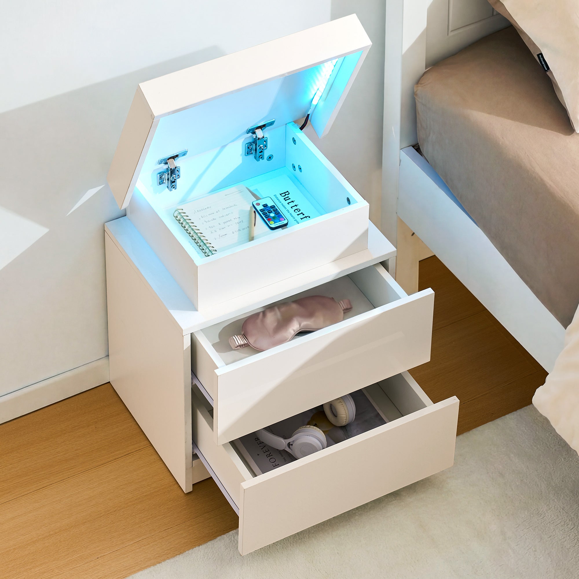 Kumar LED Light Bedside Table