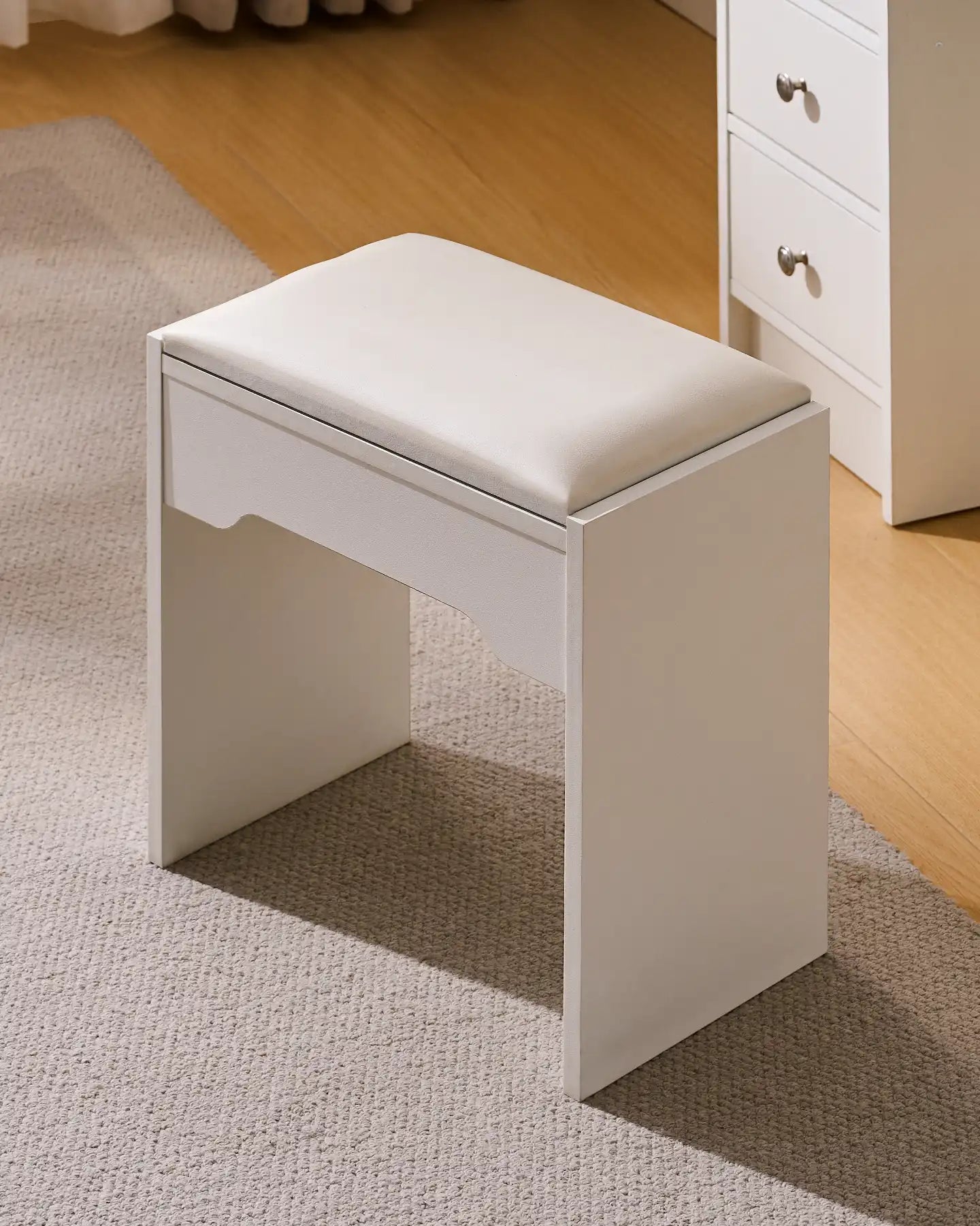 Amya Dressing Table Set with Sliding Mirror, LED Lighting and Stool