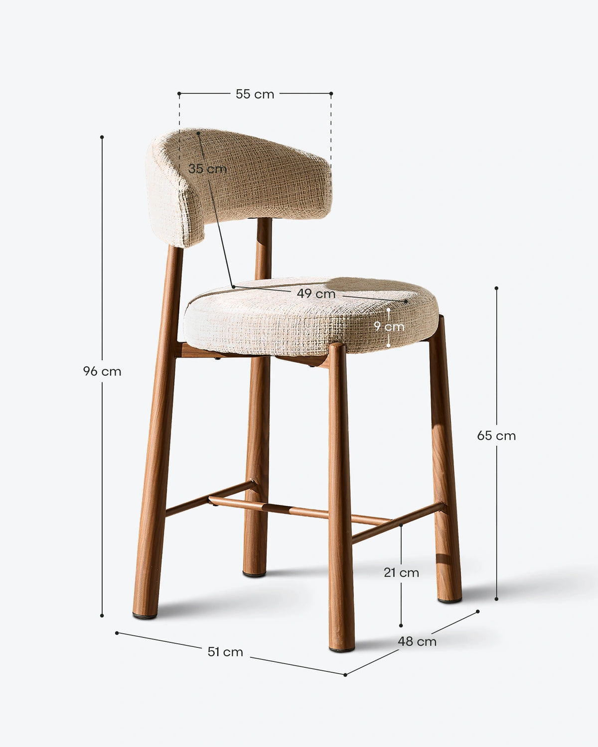 Ansel Cream Chenille Bar Stool – Product Dimensions and Measurements