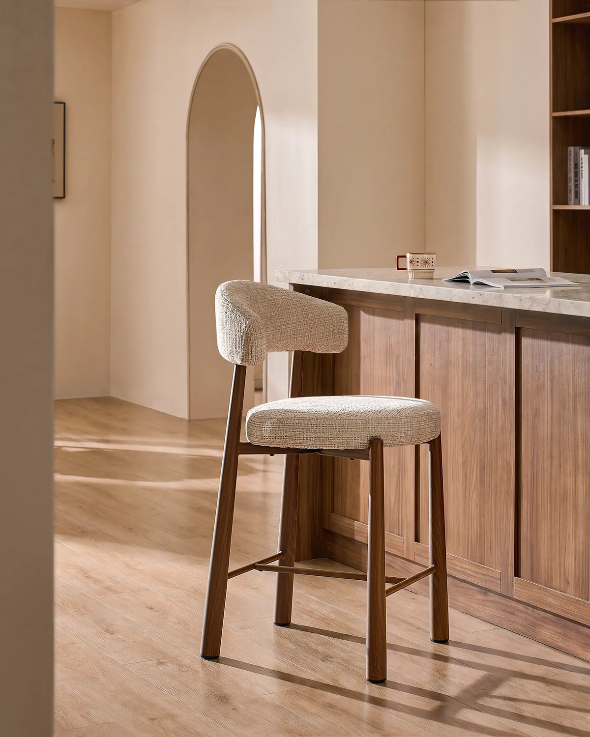 Ansel Cream Chenille Bar Stool – Side Profile and Curved Silhouette