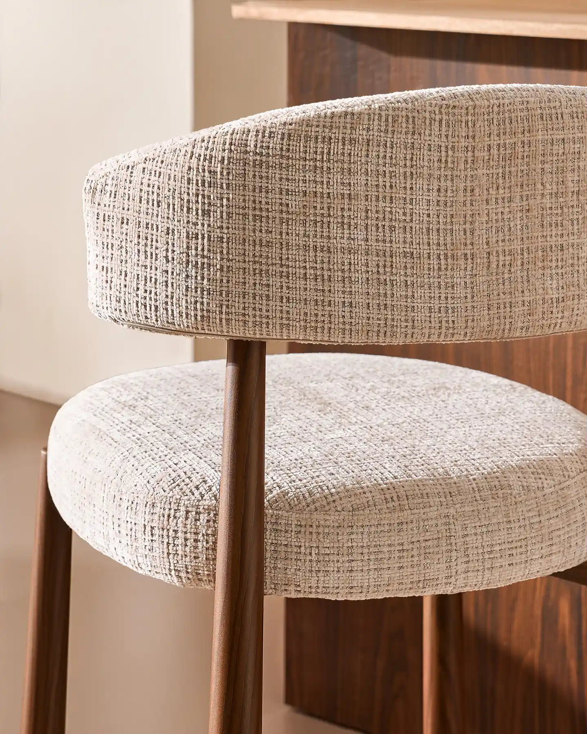Ansel Cream Chenille Bar Stool – Curved Backrest and Upholstered Finish