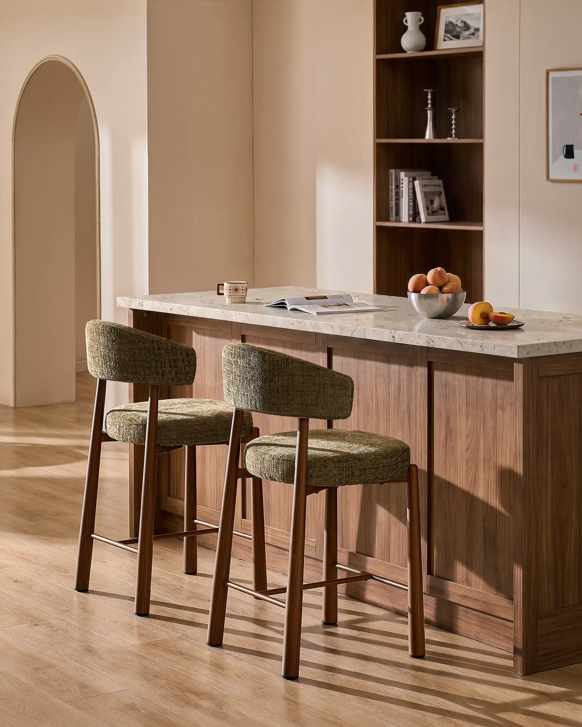 Ansel Olive Green Chenille Bar Stool – Upholstered Bar Stool