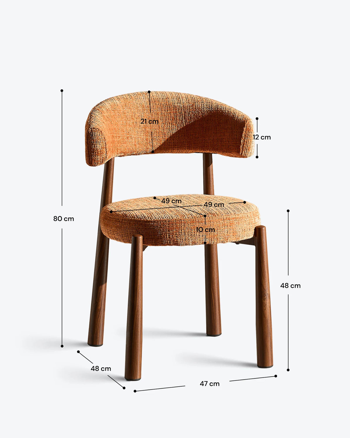 Ansel rostorange Chenille Dining Chair – produktmått