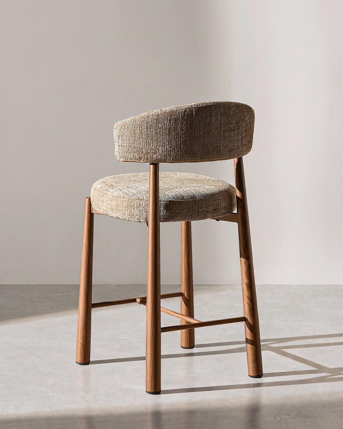 Ansel Taupe Chenille Bar Stool – Back View of the Upholstered Backrest