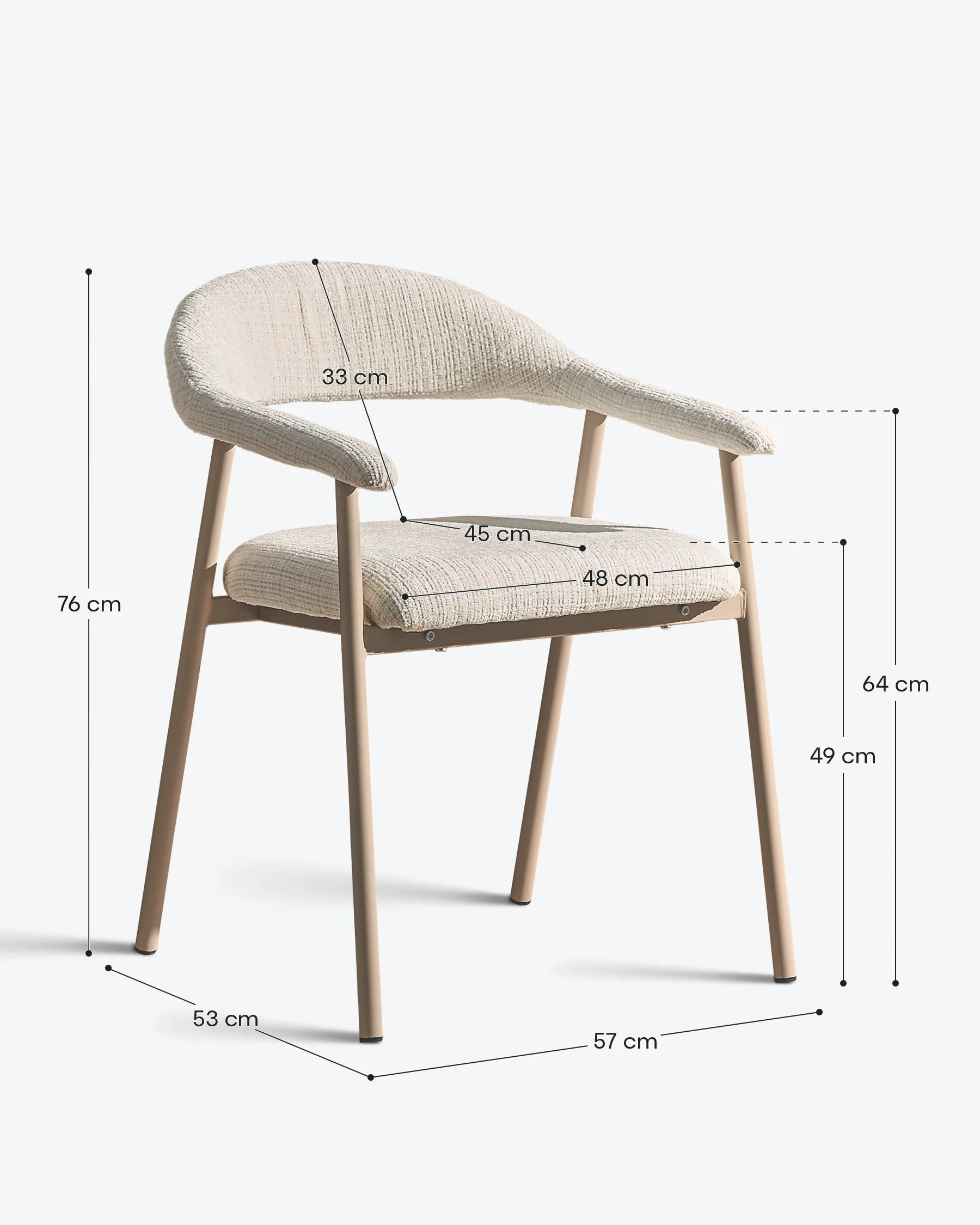 Arlo White chenille dining chairs with taupe legs dimensions