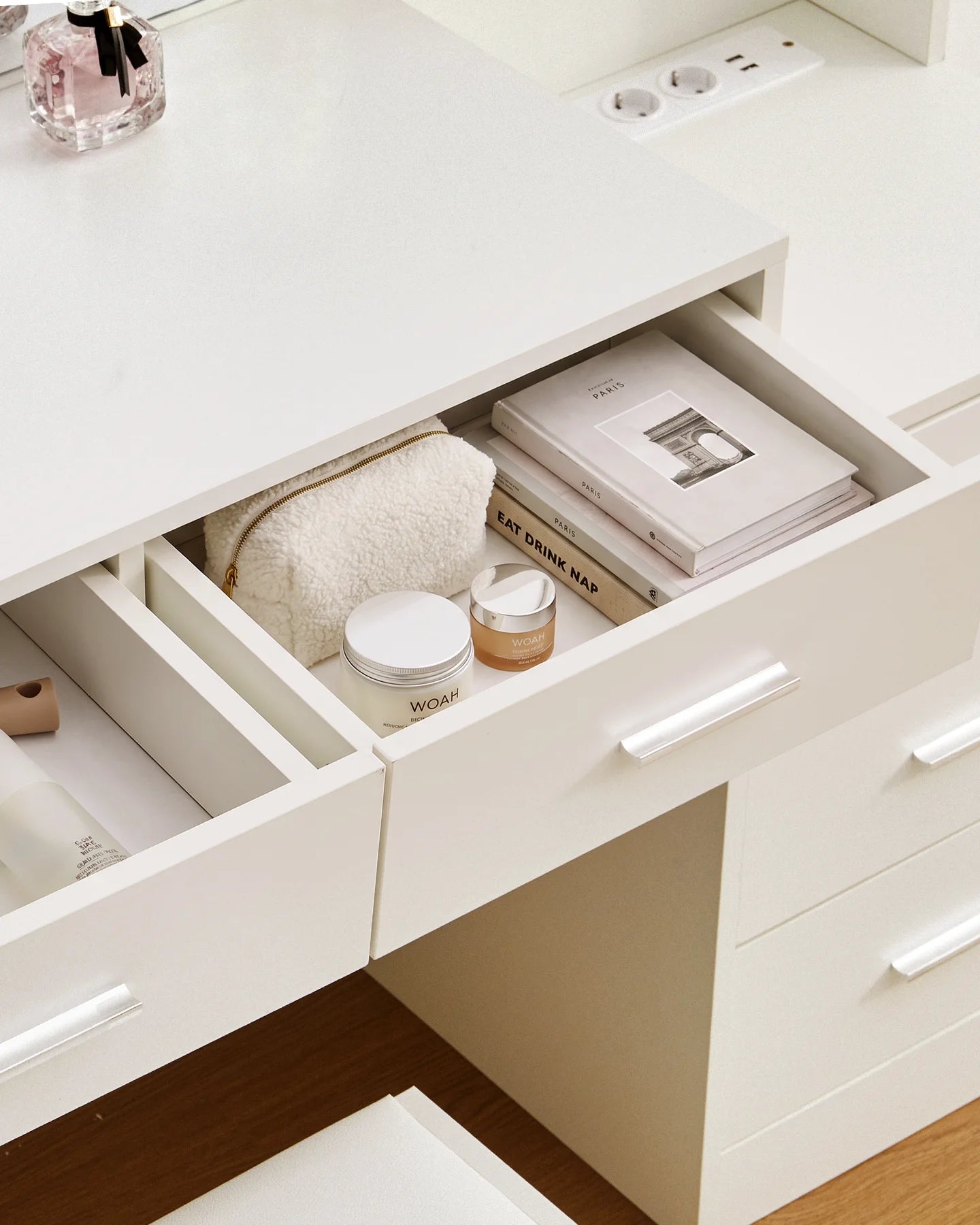 Aura White Dressing Table with Spacious Vanity Tabletop
