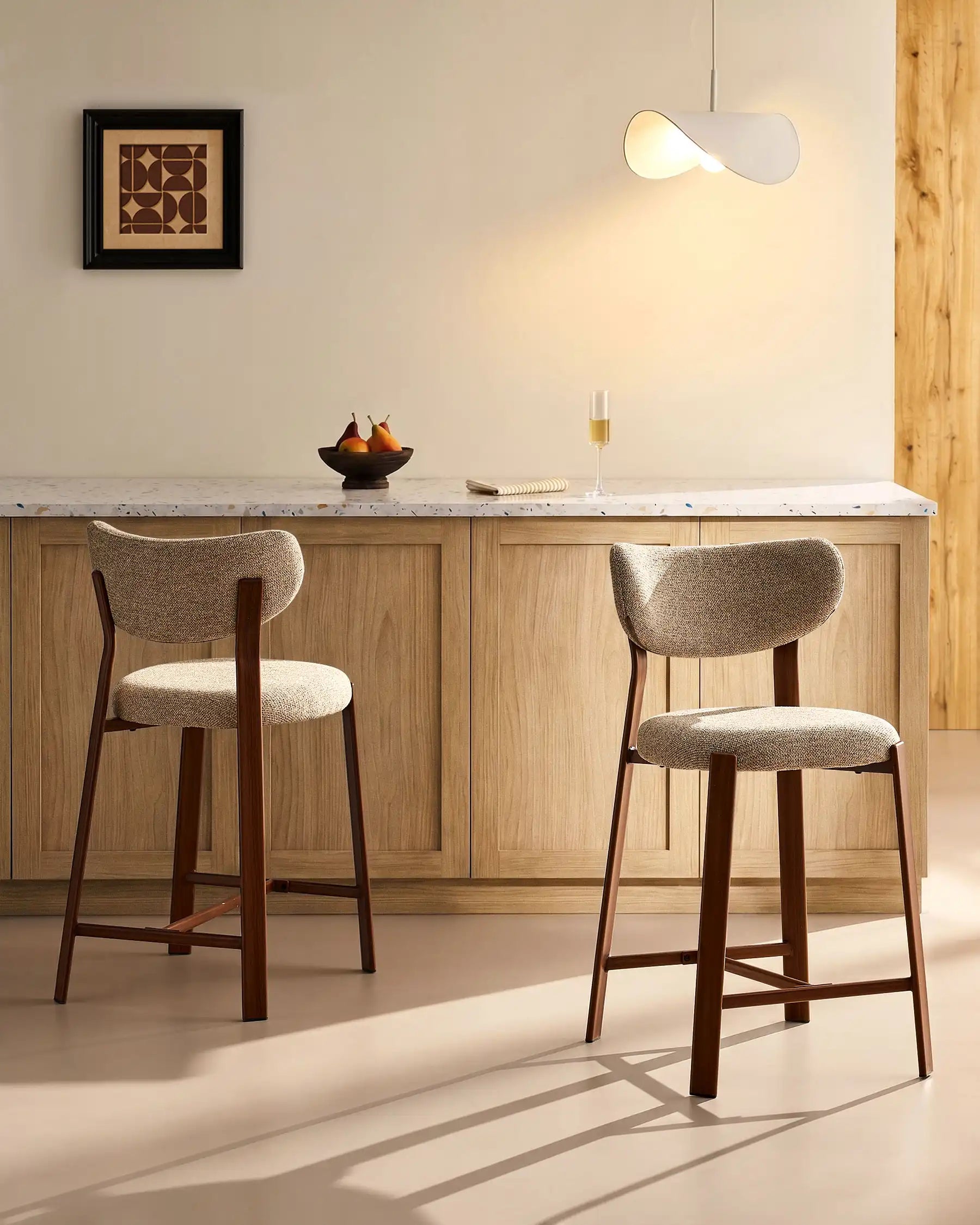 Bramley light taupe chenille bar stools, 65 cm seat height