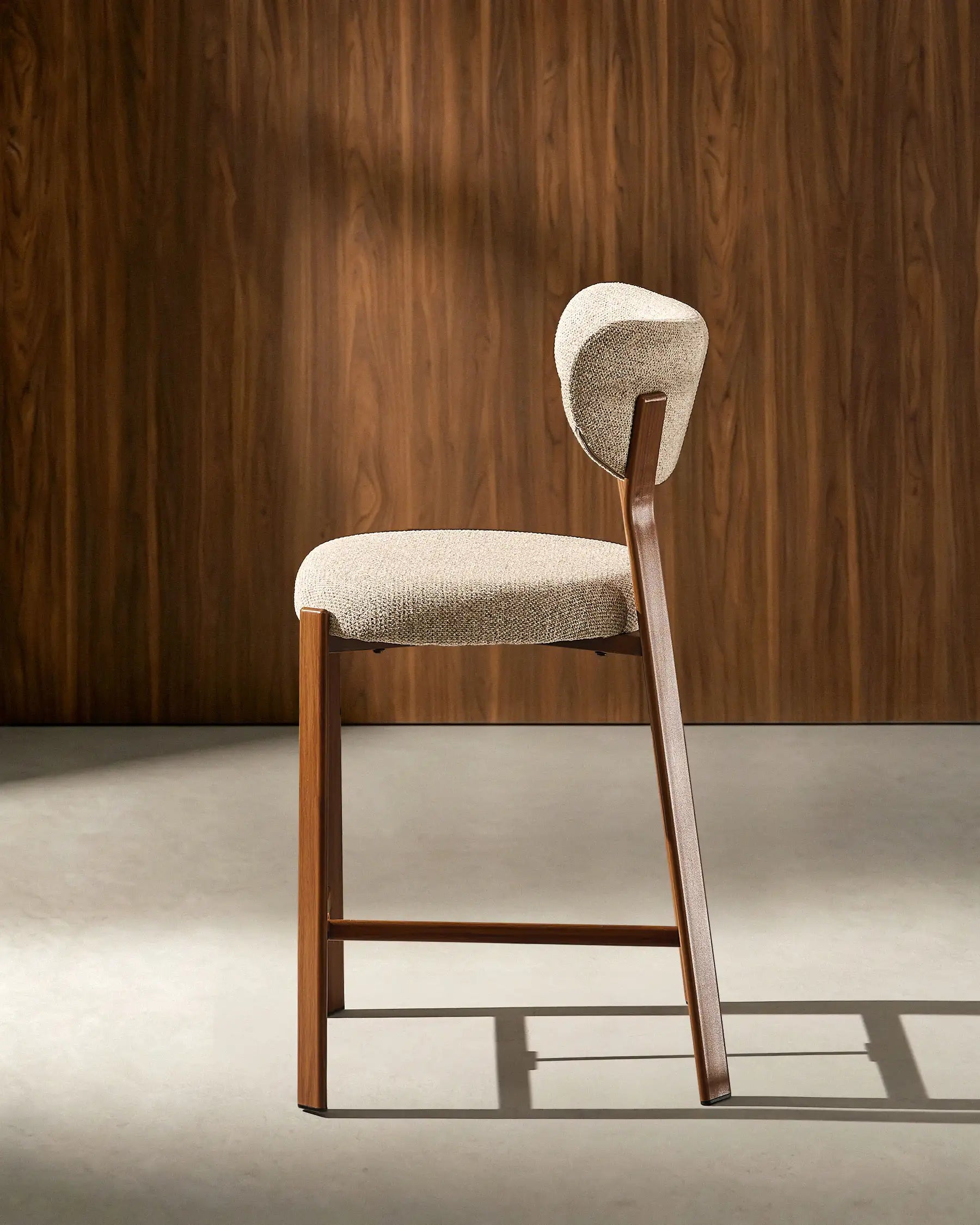 Bramley light taupe chenille bar stools, side view