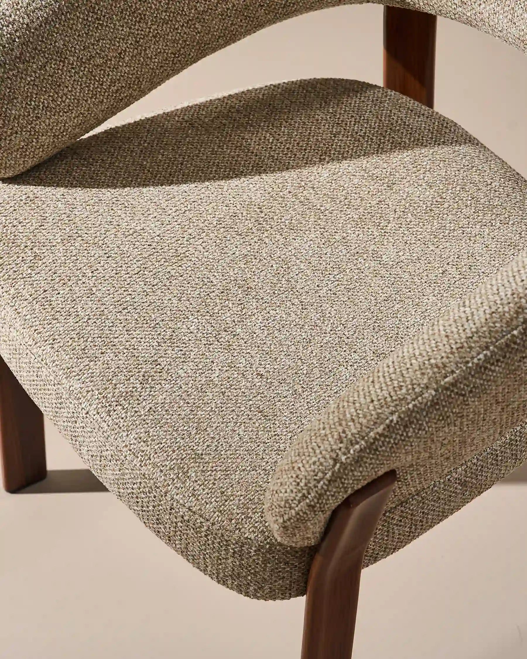 Close-up of taupe chenille upholstery on Bramley dining armchair