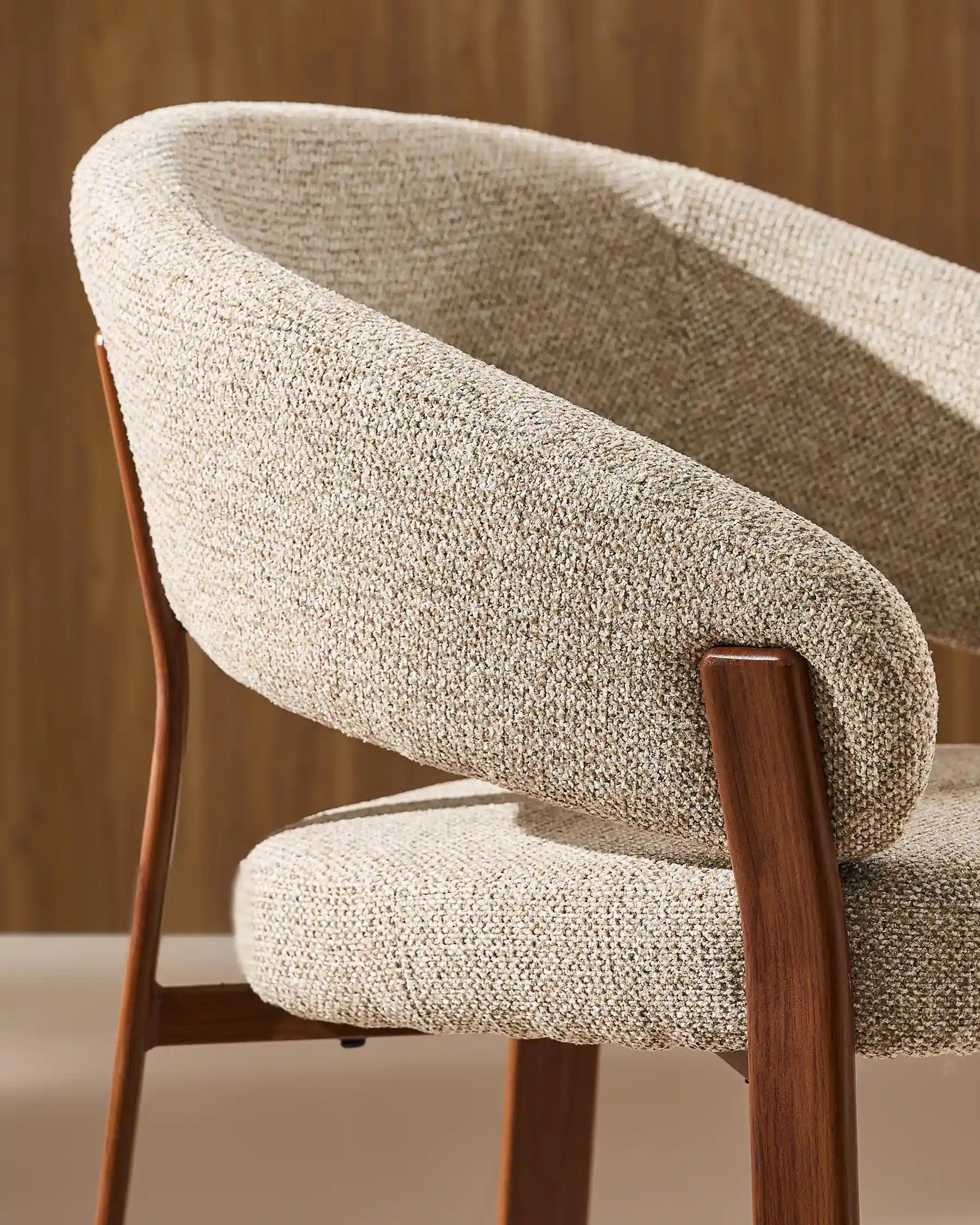 Close-up of taupe chenille upholstery on Bramley dining armchair
