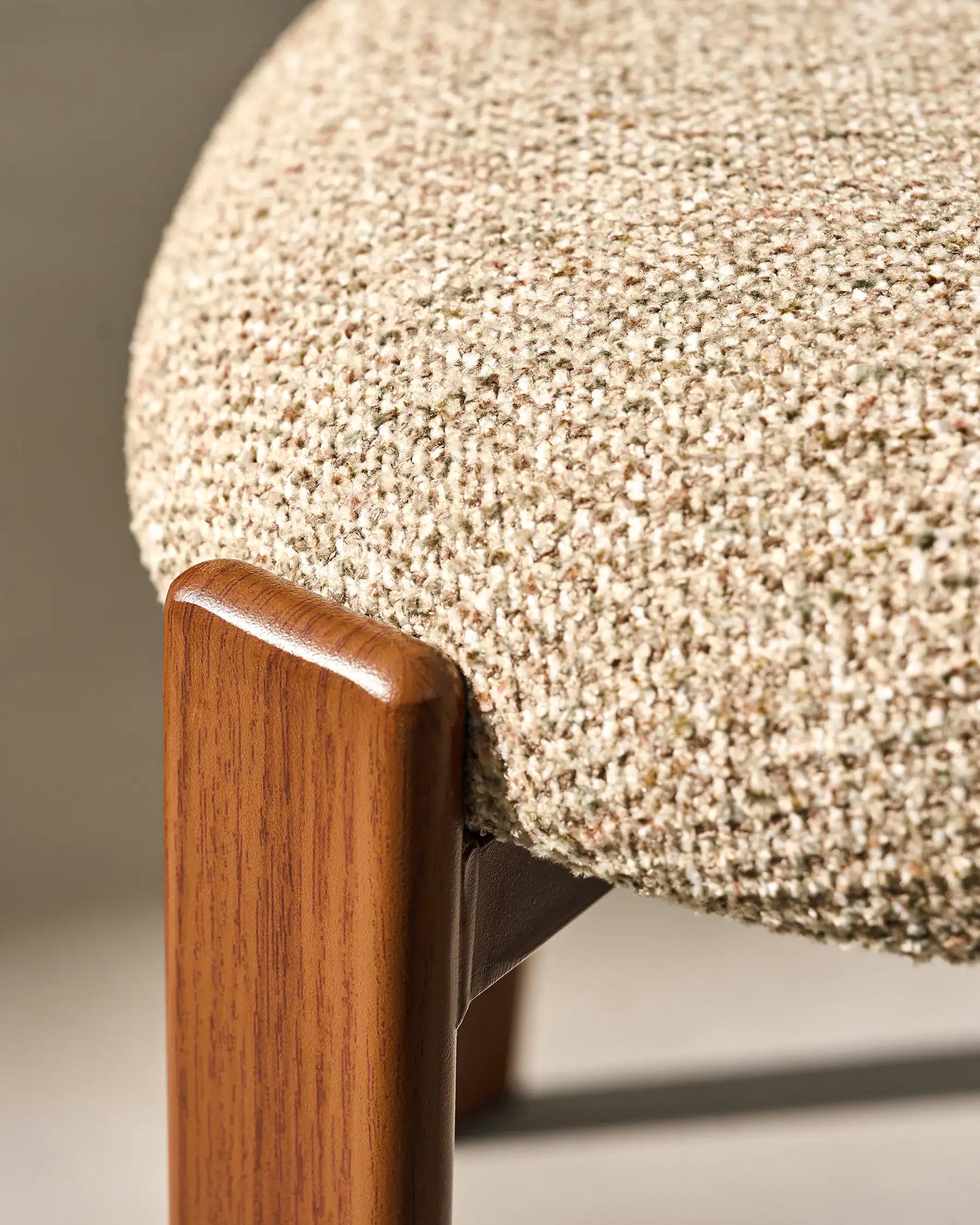 Close-up of taupe chenille upholstery on Bramley dining chairs