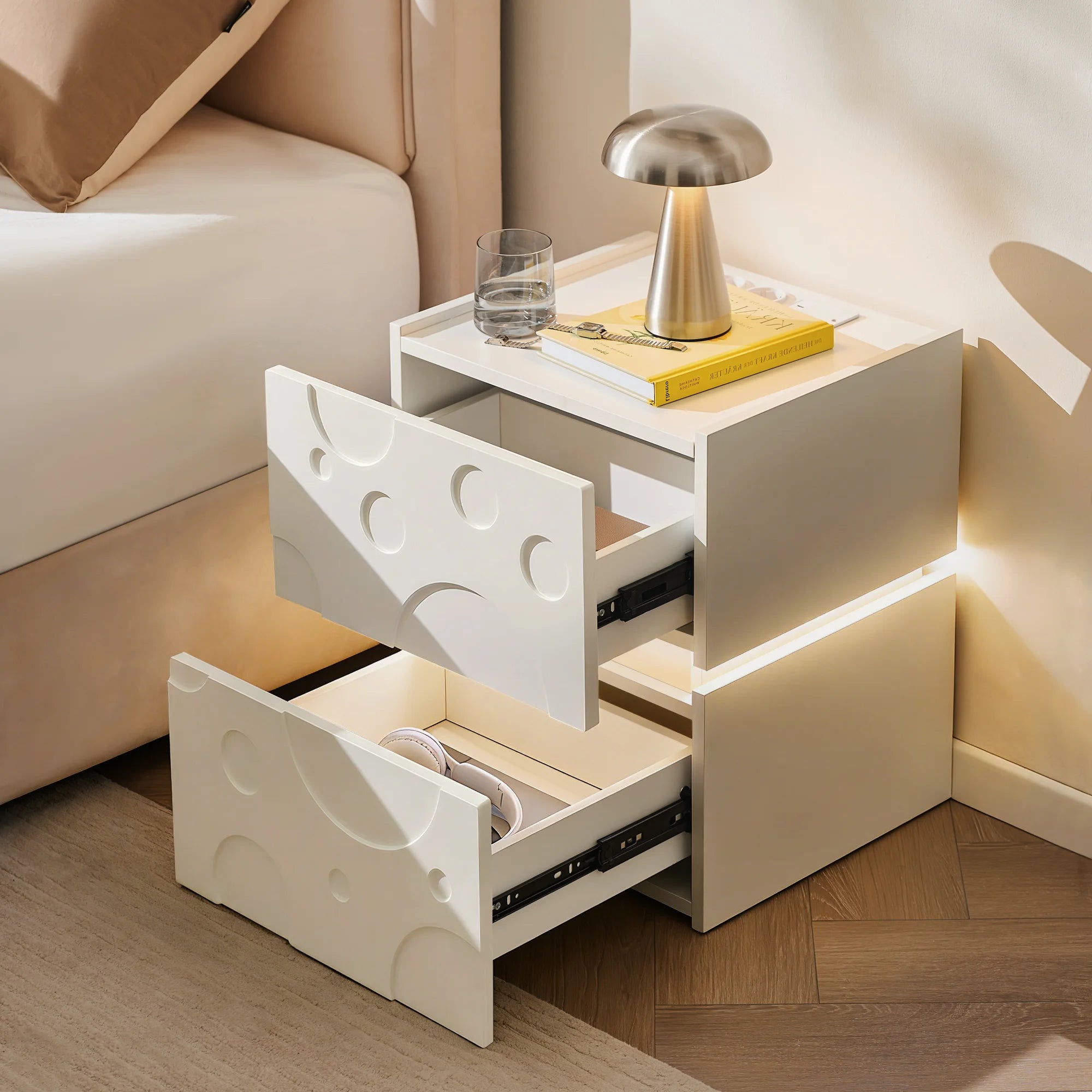 Bubbli White Bedside Table with Two Spacious Storage Drawers