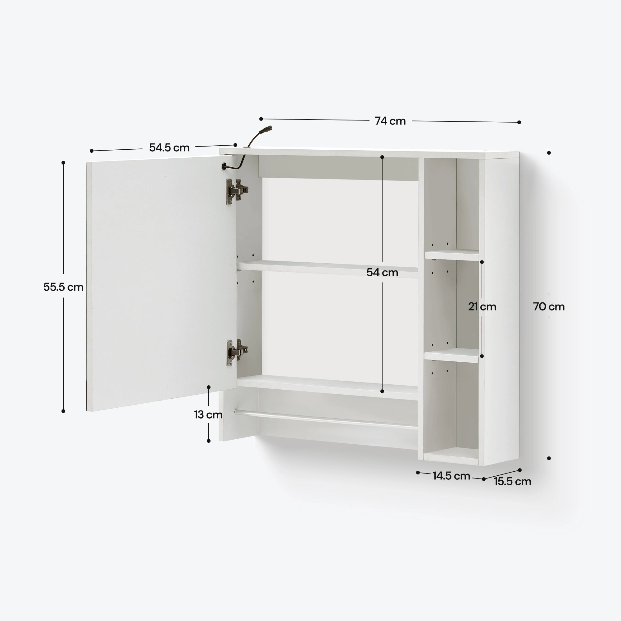 Tavion Bathroom Mirror Cabinet with Lights (1 Door+3 Shelves)