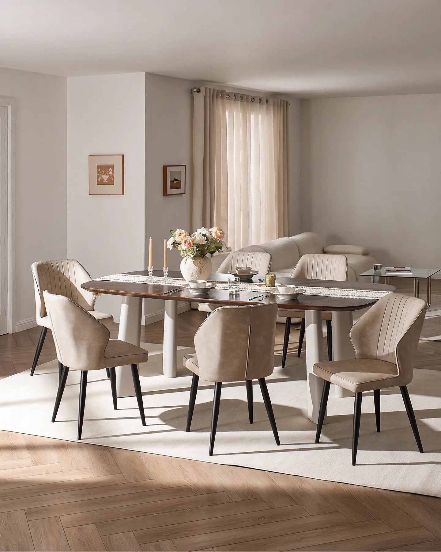 Danforth Beige Faux Leather Dining Chair in a Contemporary Living Space