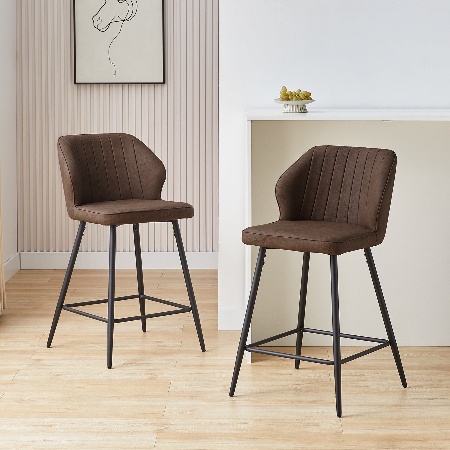 Danforth Faux Leather Bar Stool 65 cm in Brown with Curved Backrest
