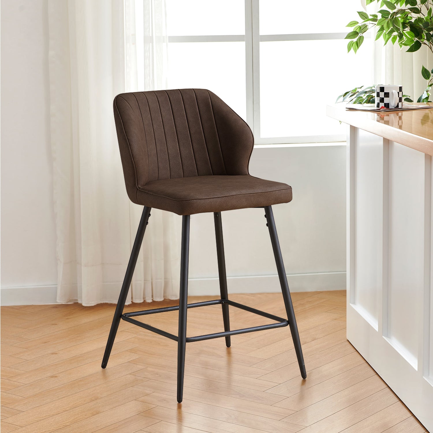 Danforth Brown Bar Stool with a Soft Curved Silhouette
