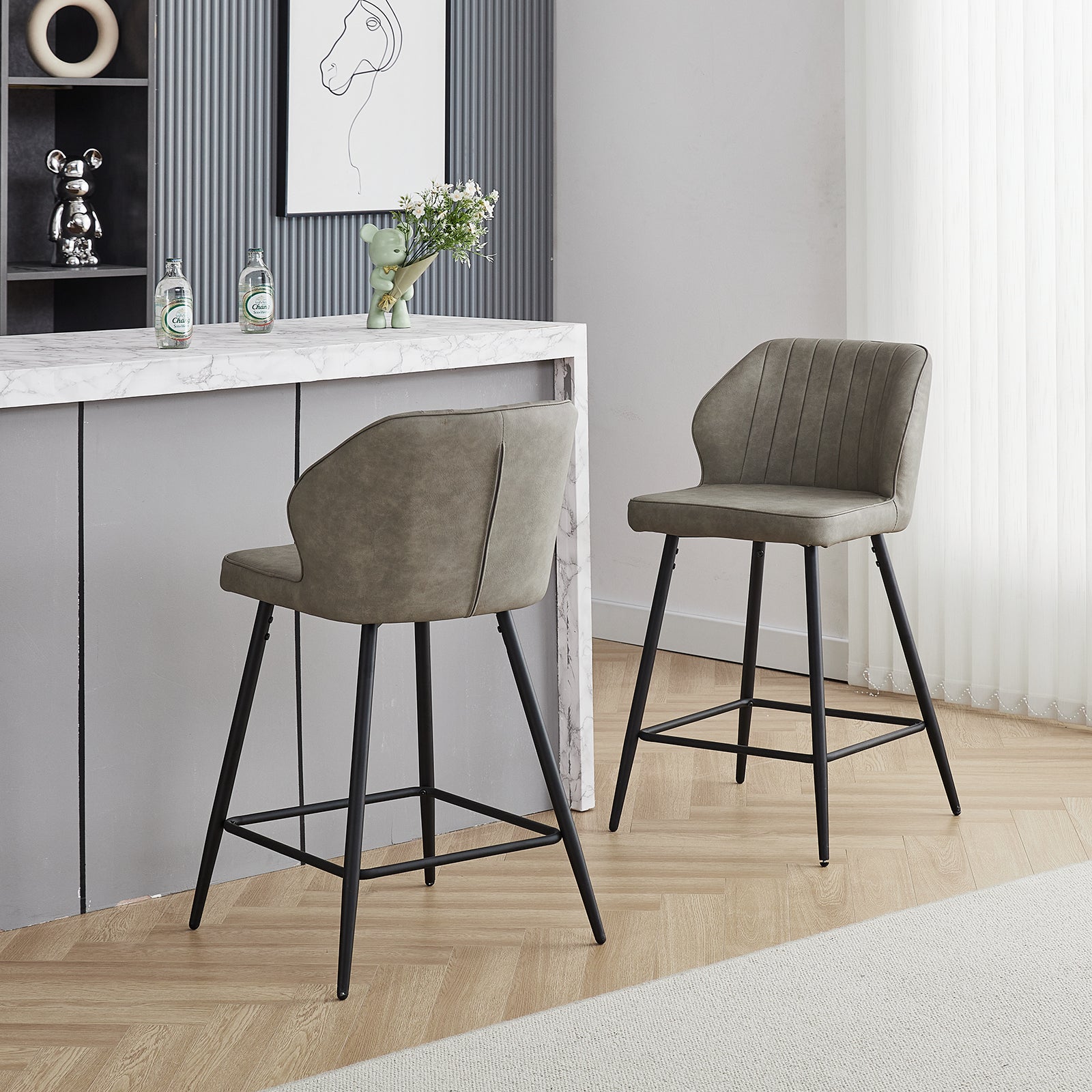Danforth Light Grey Faux Leather Bar Stool in a Modern Kitchen