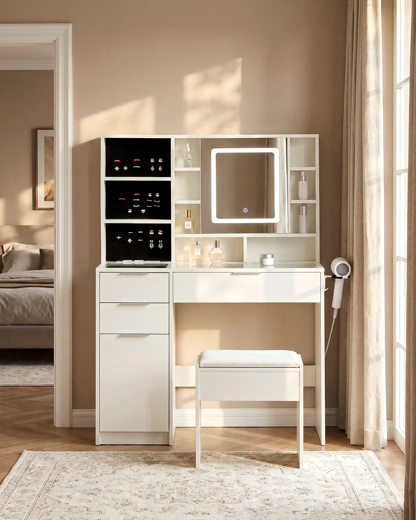 Dorla Dressing Table with Integrated Storage and LED Lighting