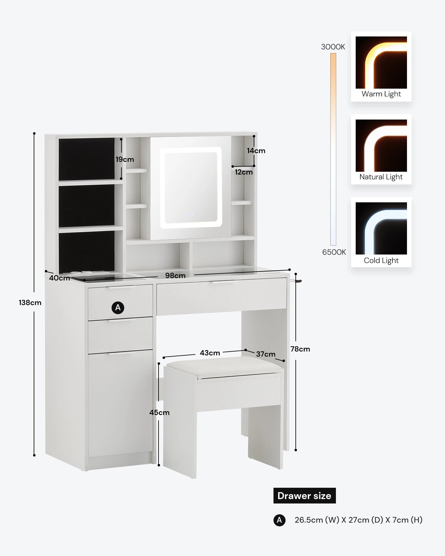 Dorla Dressing Table Dimensions and Measurements