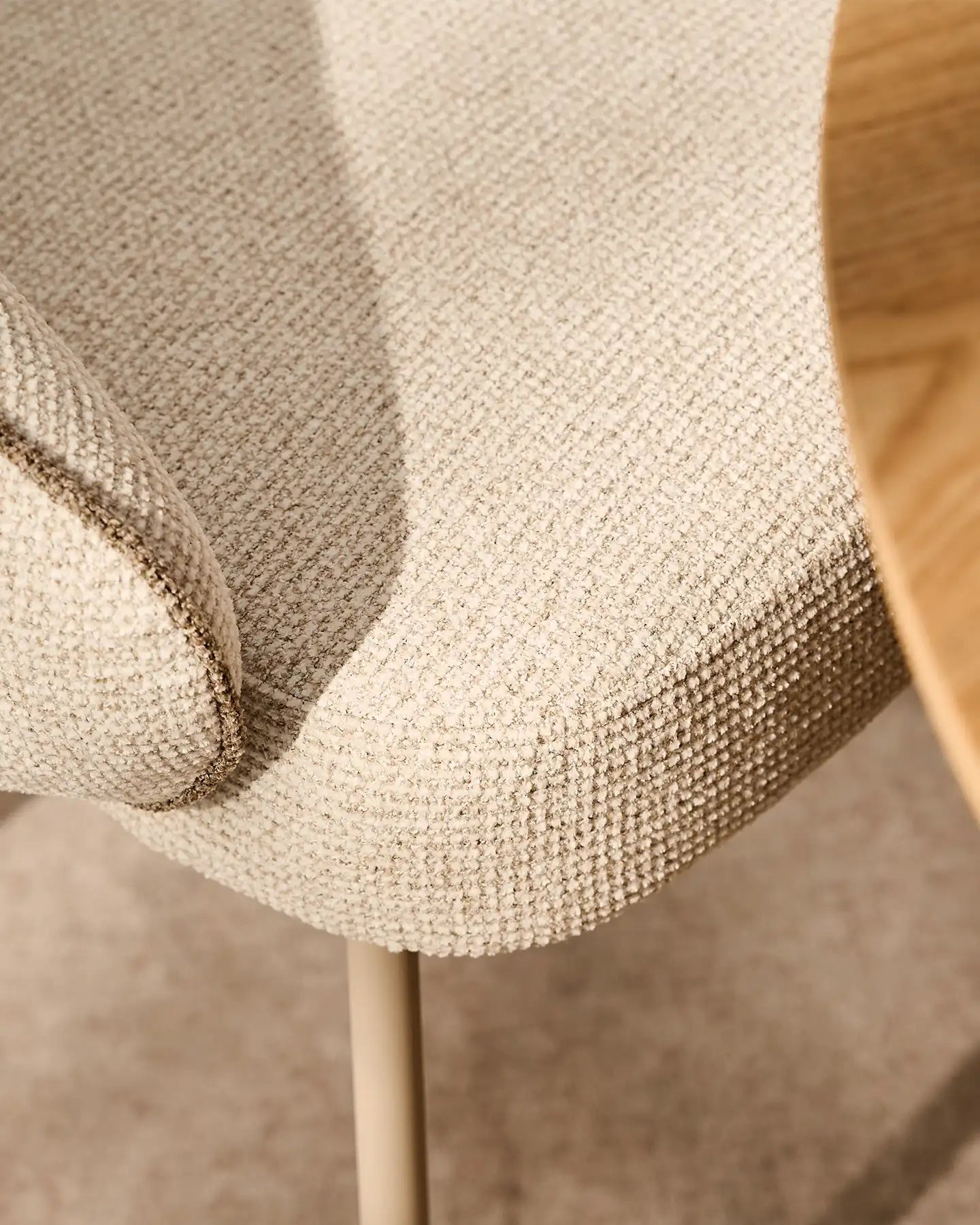 Close-up of Elowen beige chenille dining chair details