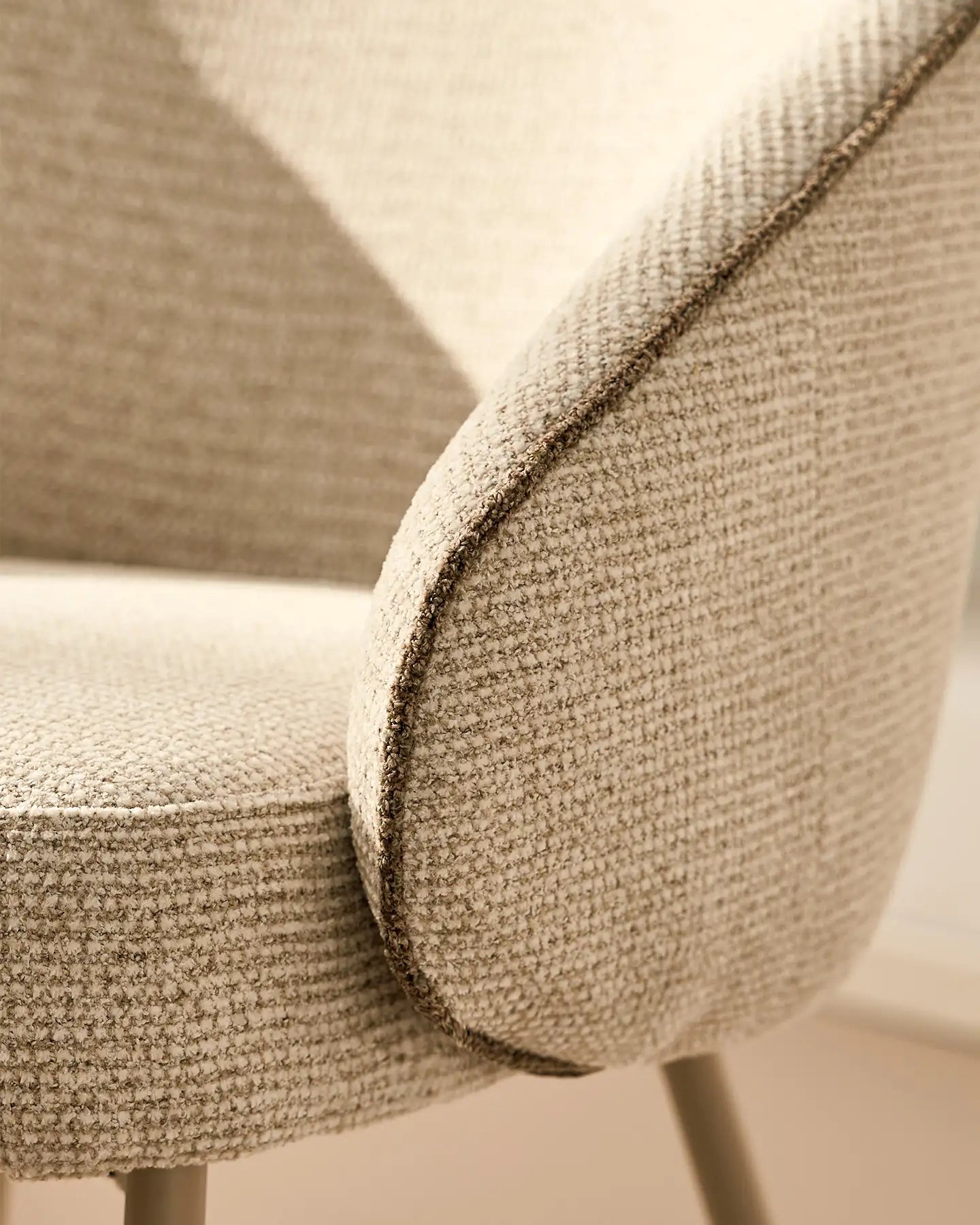 Close-up of Elowen beige chenille dining chair details
