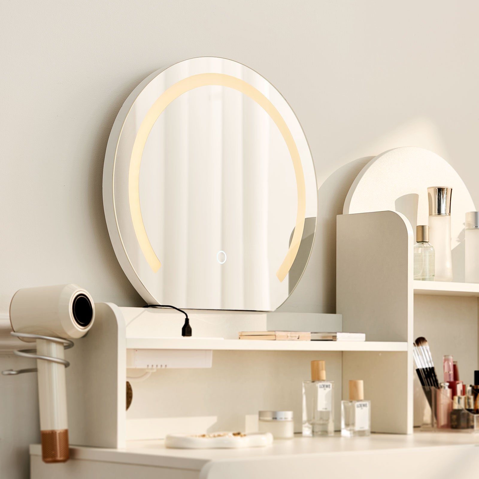 Gloria Vanity Table with Rounded Cloud-Inspired Mirror Design