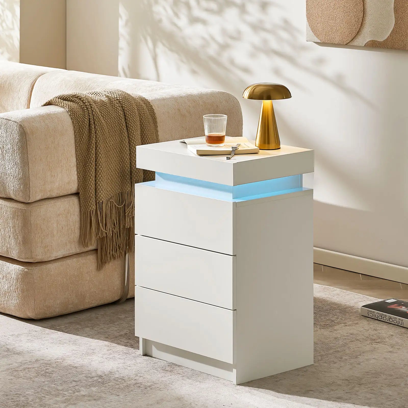 Kumar LED Light Bedside Table