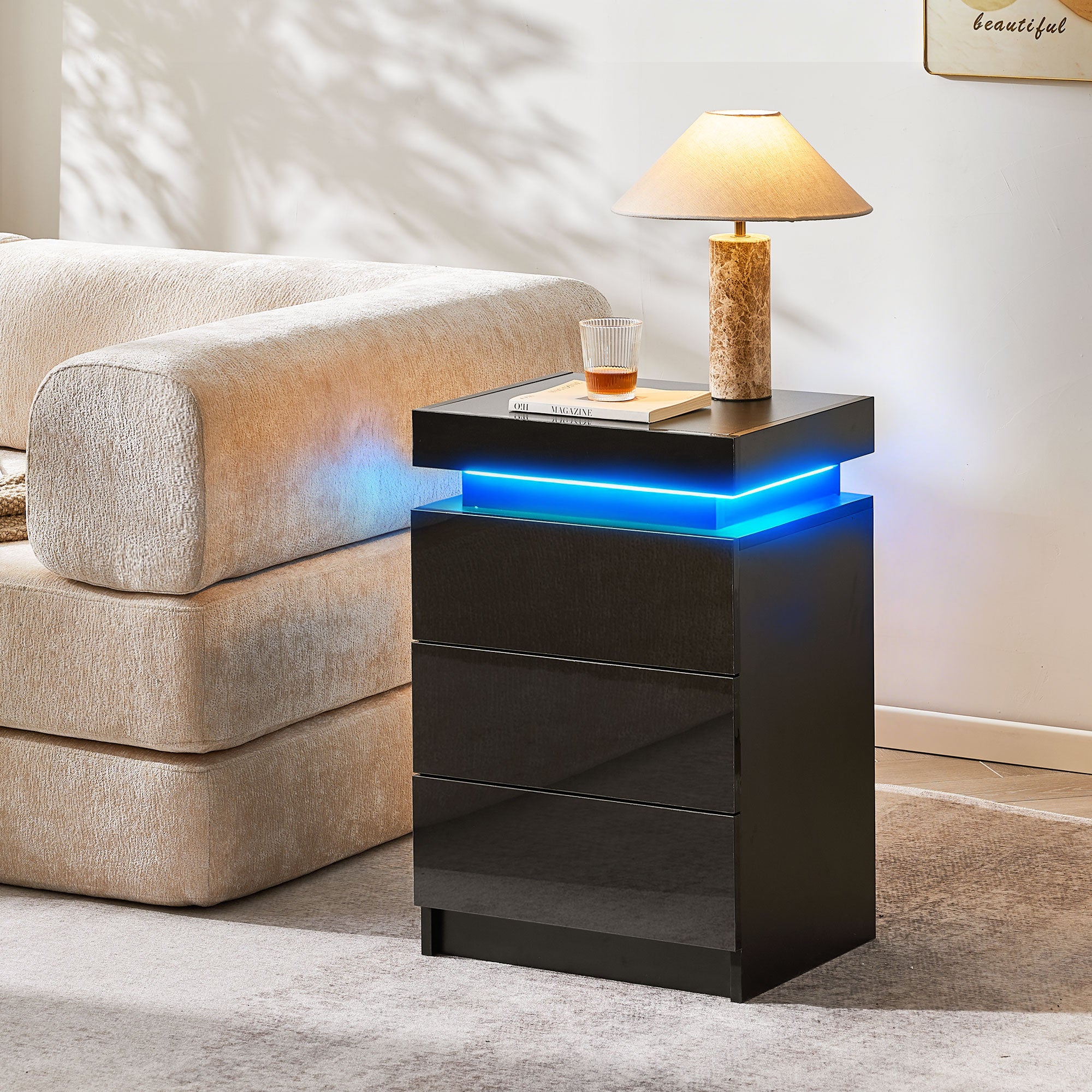 Kumar LED Light Bedside Table