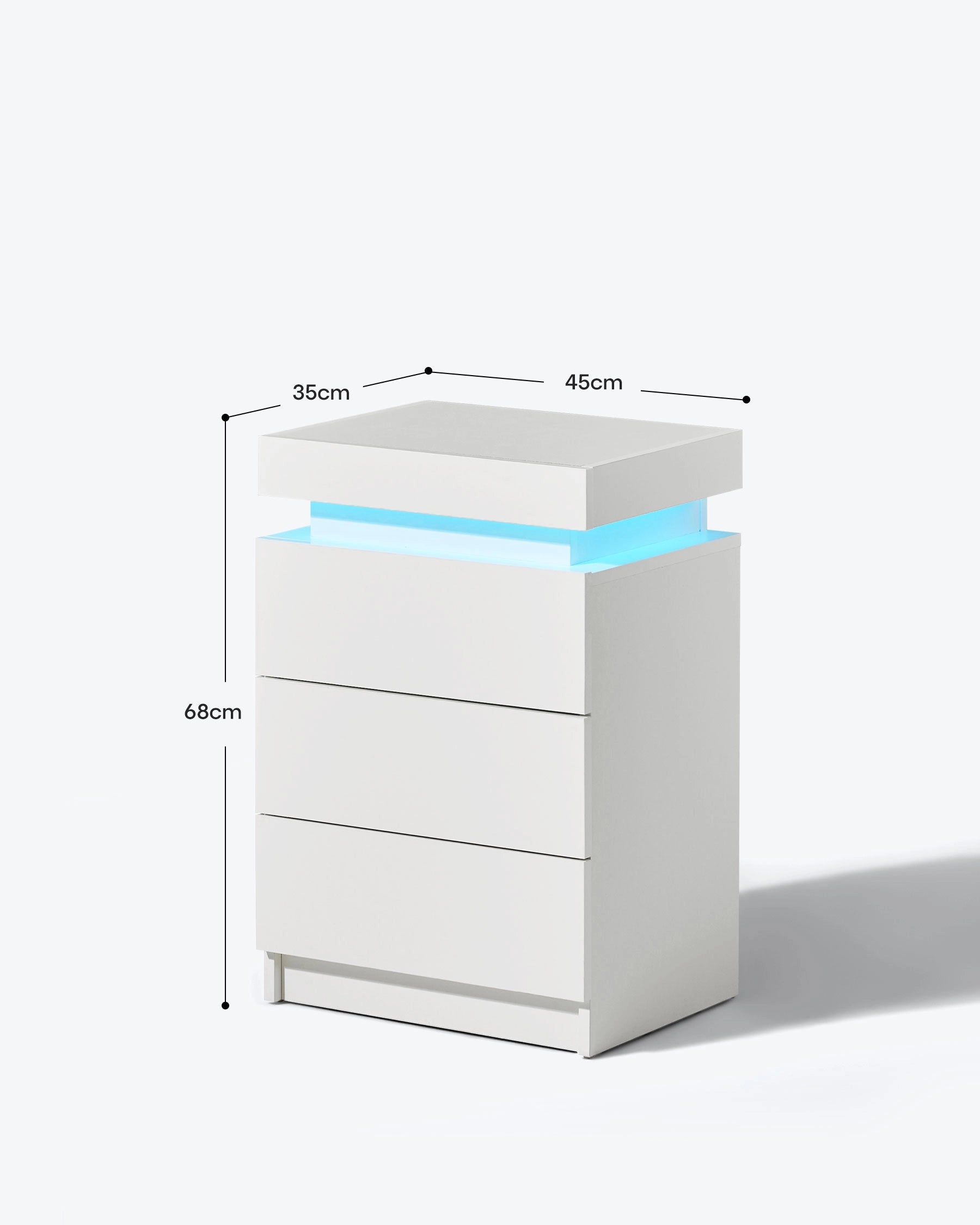Kumar Smart LED Bedside Table in White – Dimensions