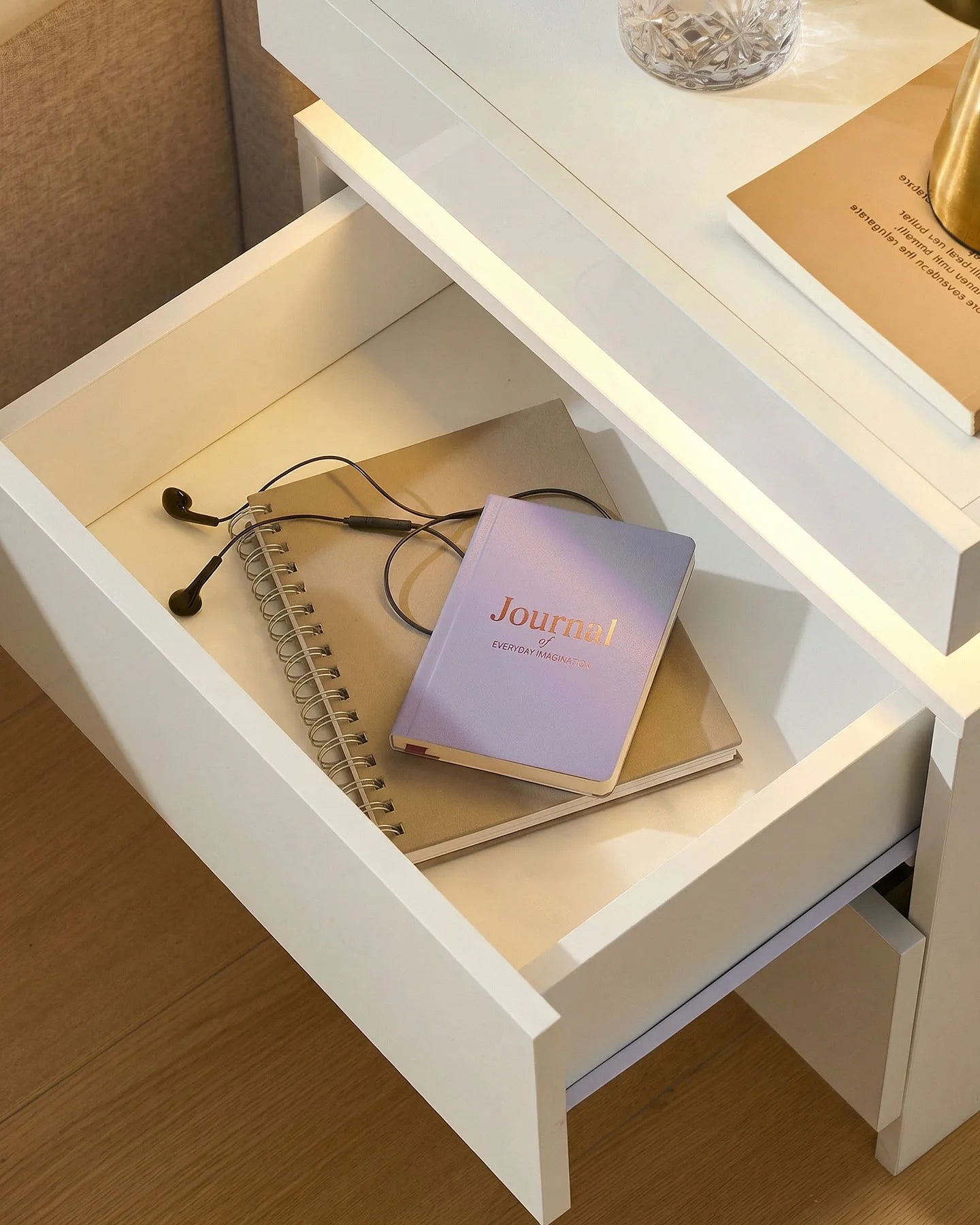 Kumar White Bedside Table with Three Spacious Drawers and Hidden Storage
