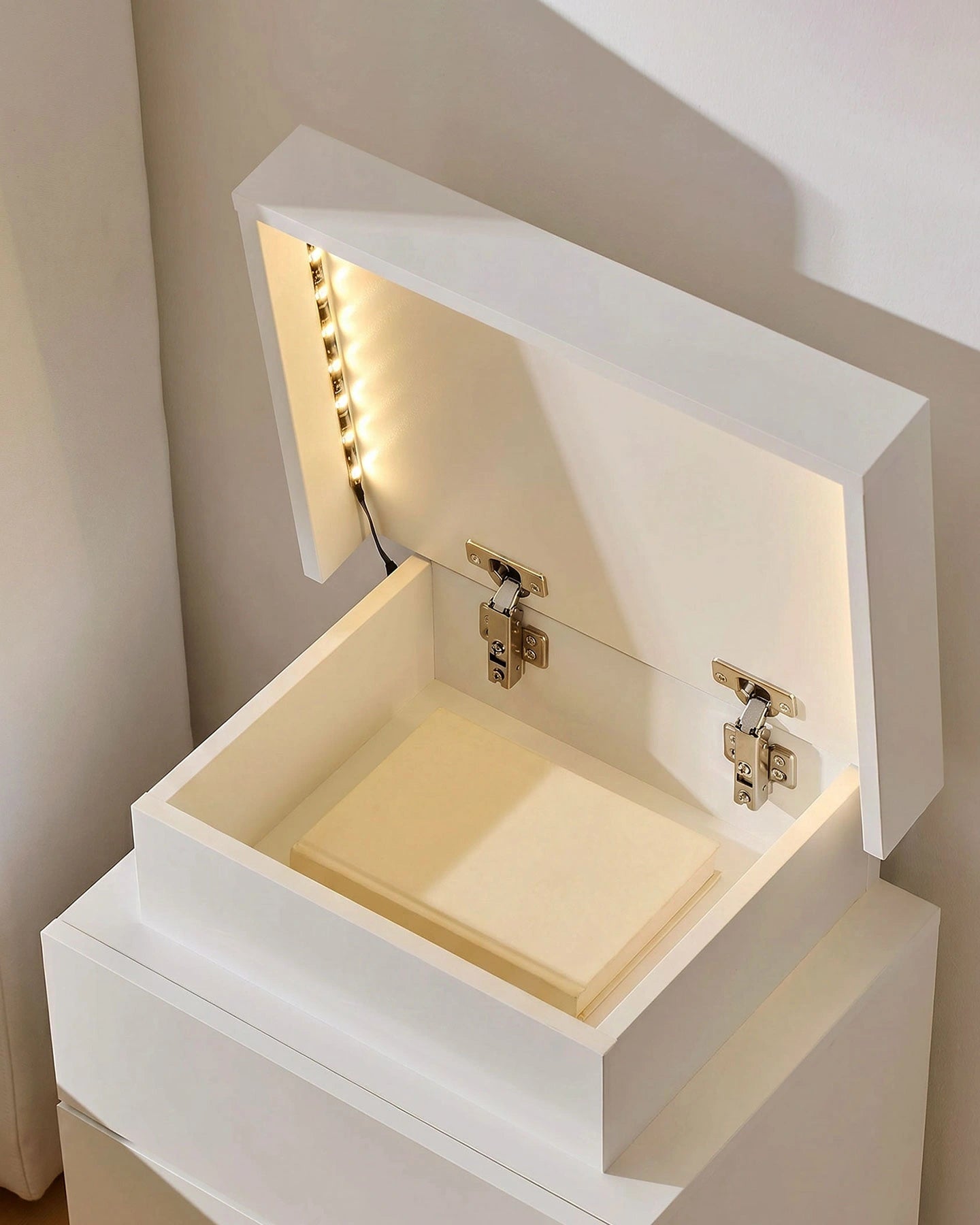 Kumar White Bedside Table with Three Spacious Drawers and Hidden Storage