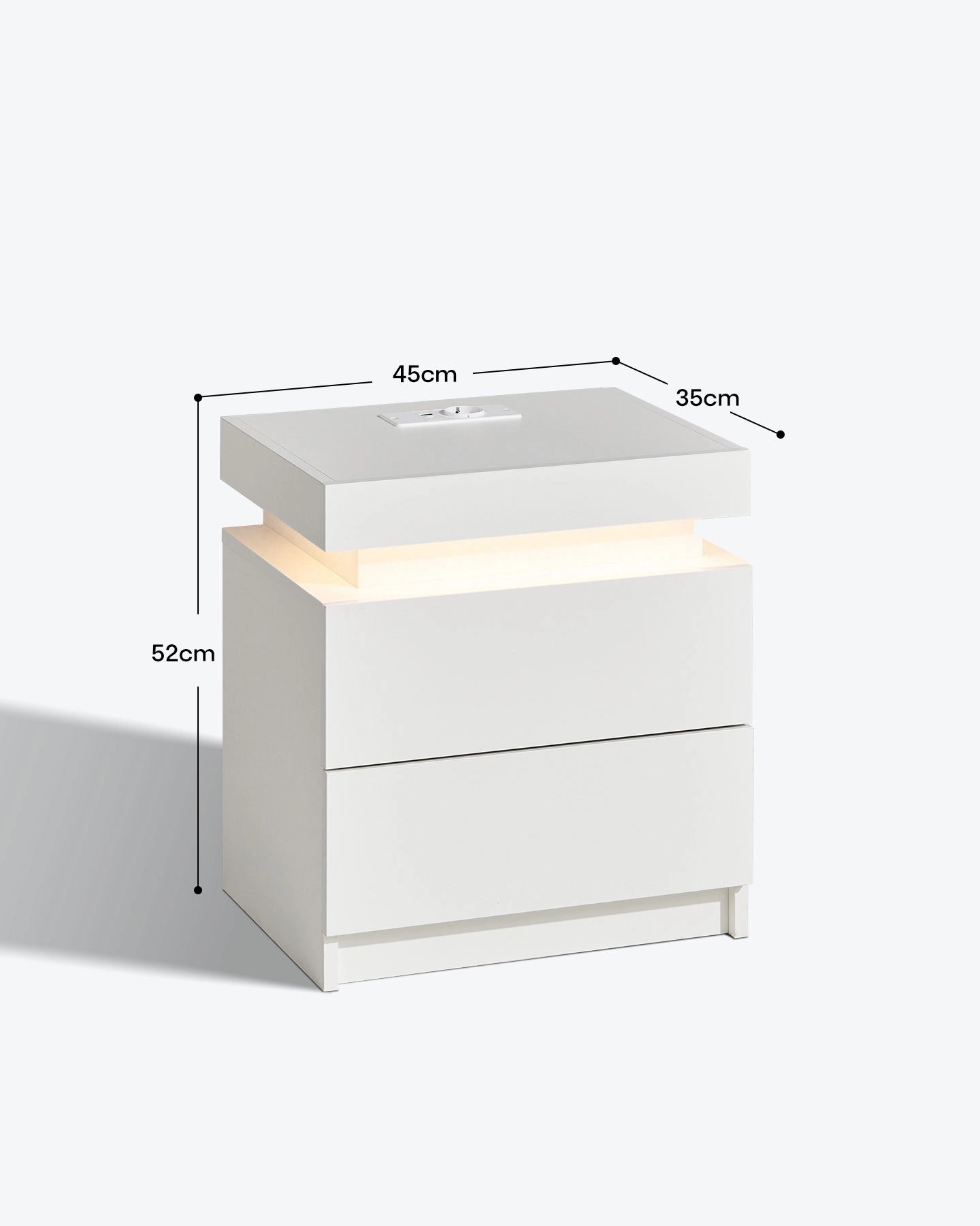 Kumar Smart RGB Bedside Table in White – Dimensions
