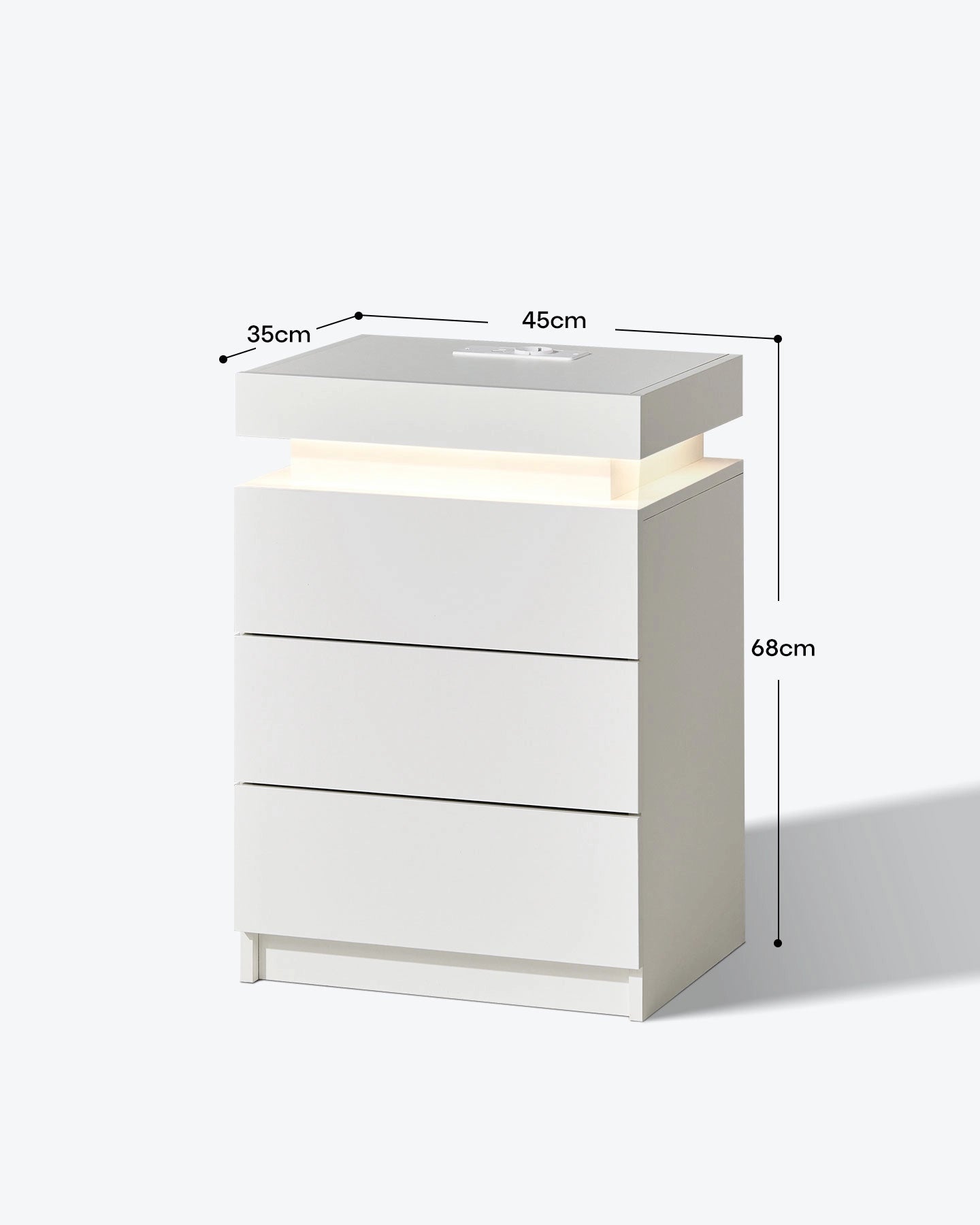 Kumar Smart RGB Bedside Table in White – Dimensions