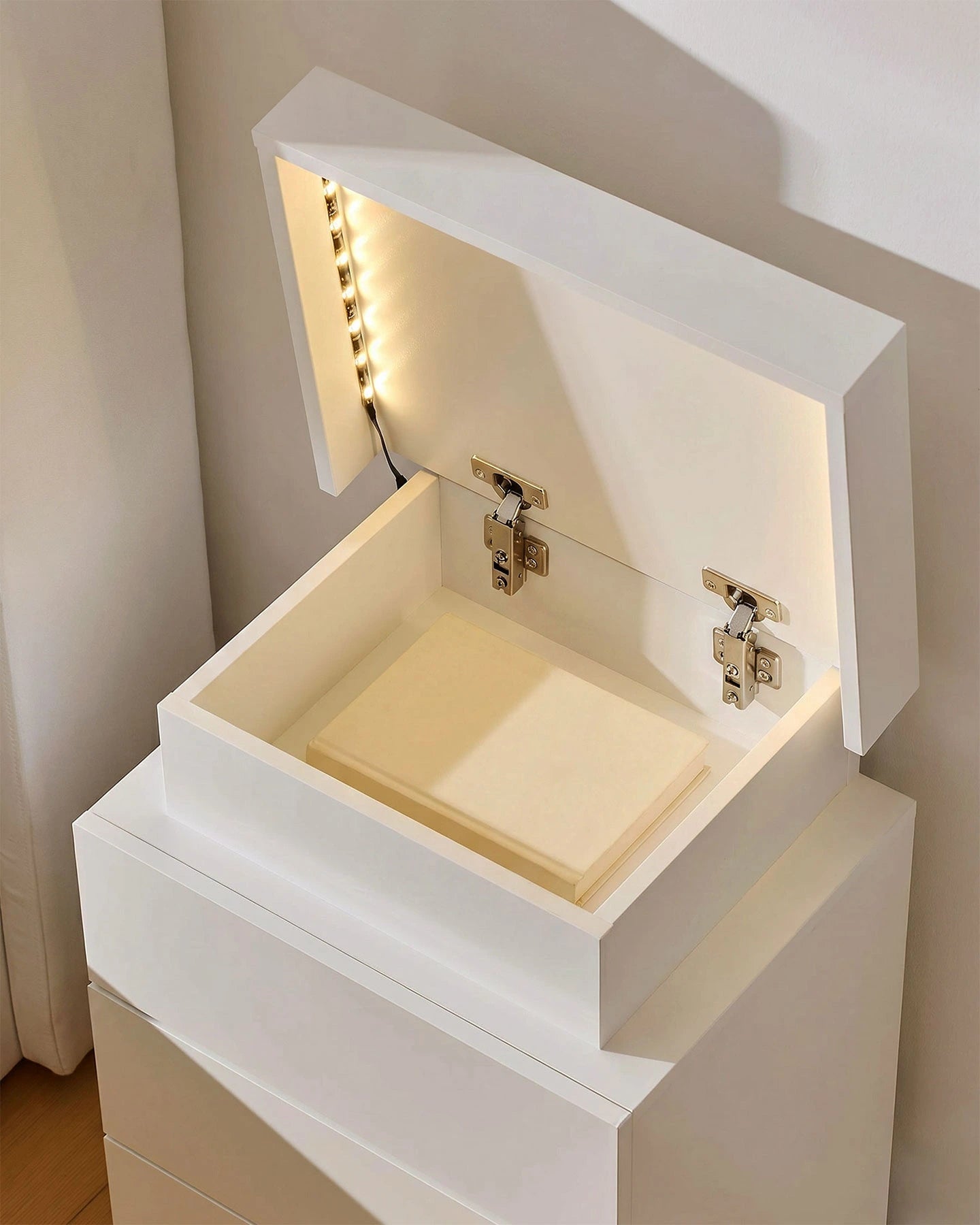 Kumar White Bedside Table with Three Spacious Drawers and Hidden Storage