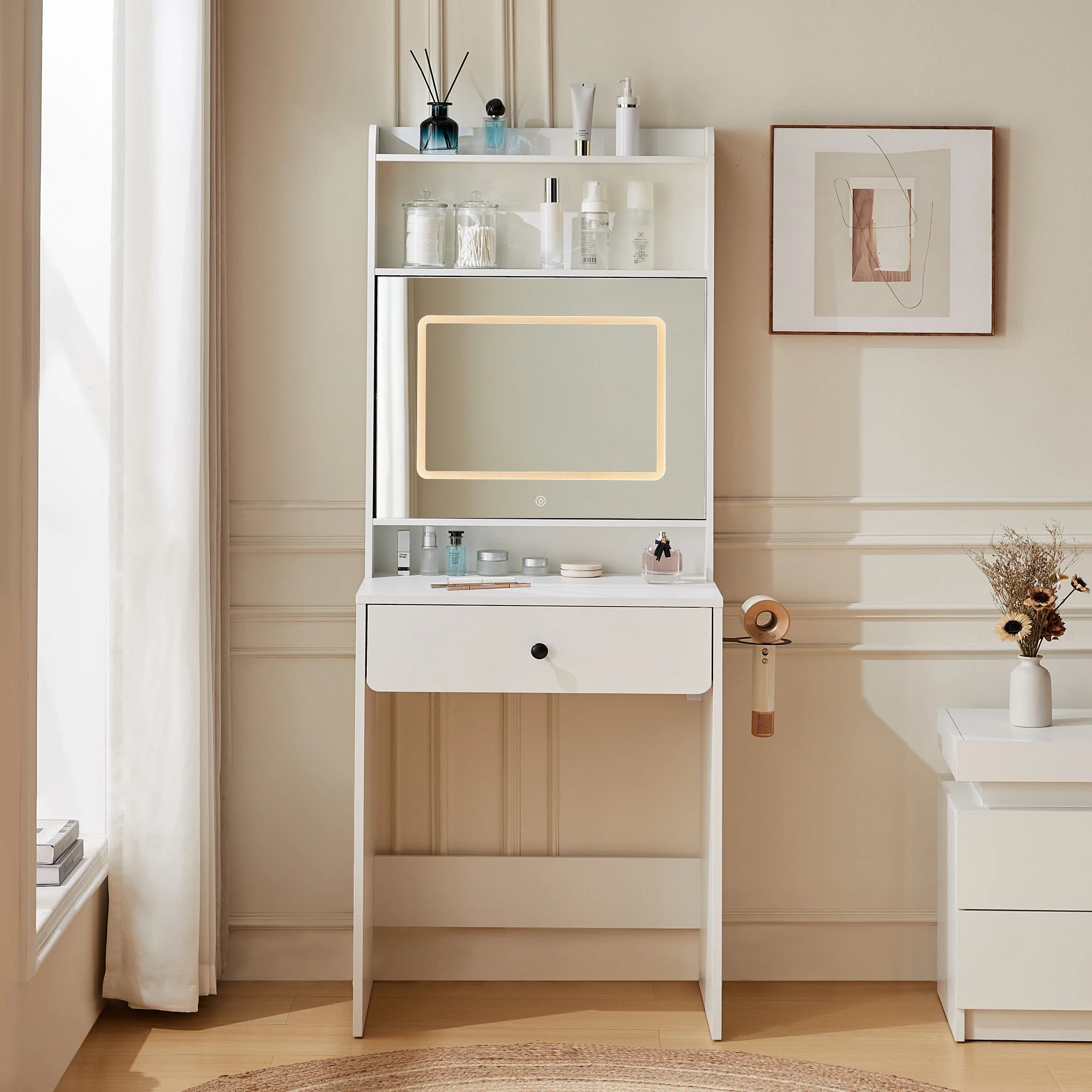 Lina Dressing Table with Push-to-Open Mirror