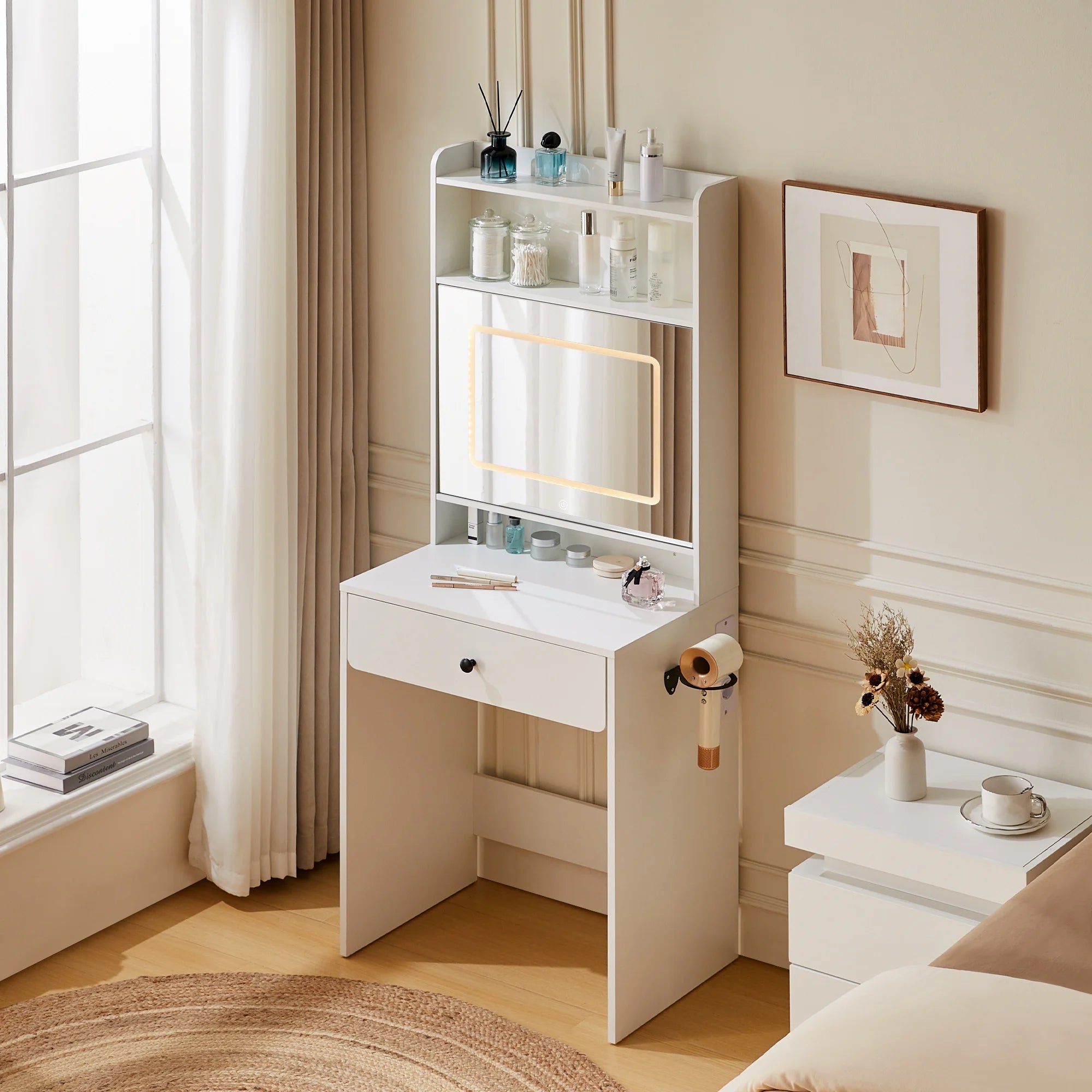 Lina Dressing Table with Push-to-Open Mirror