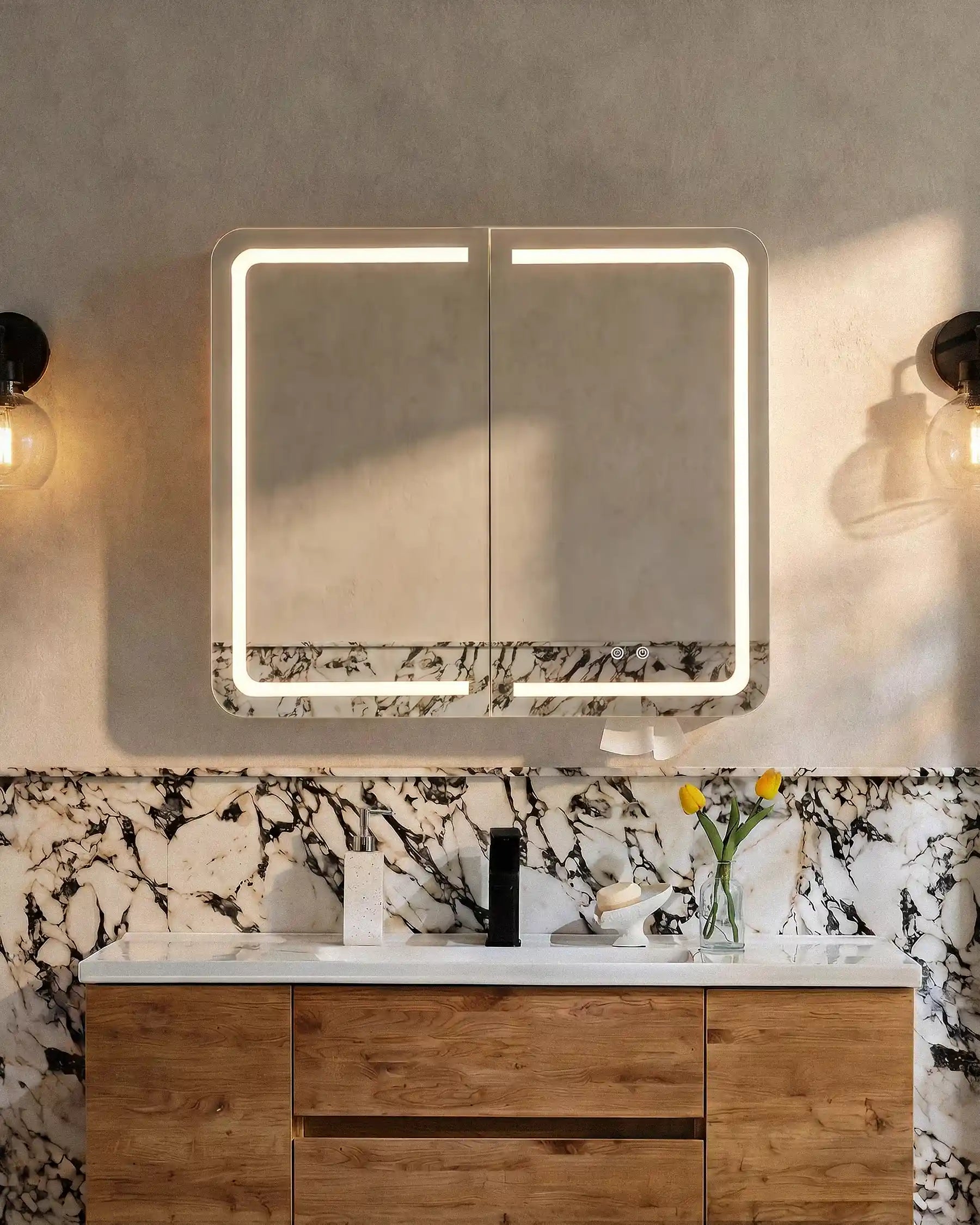 Mira Bathroom Mirror Cabinet with LED Lighting and Anti-Fog Function