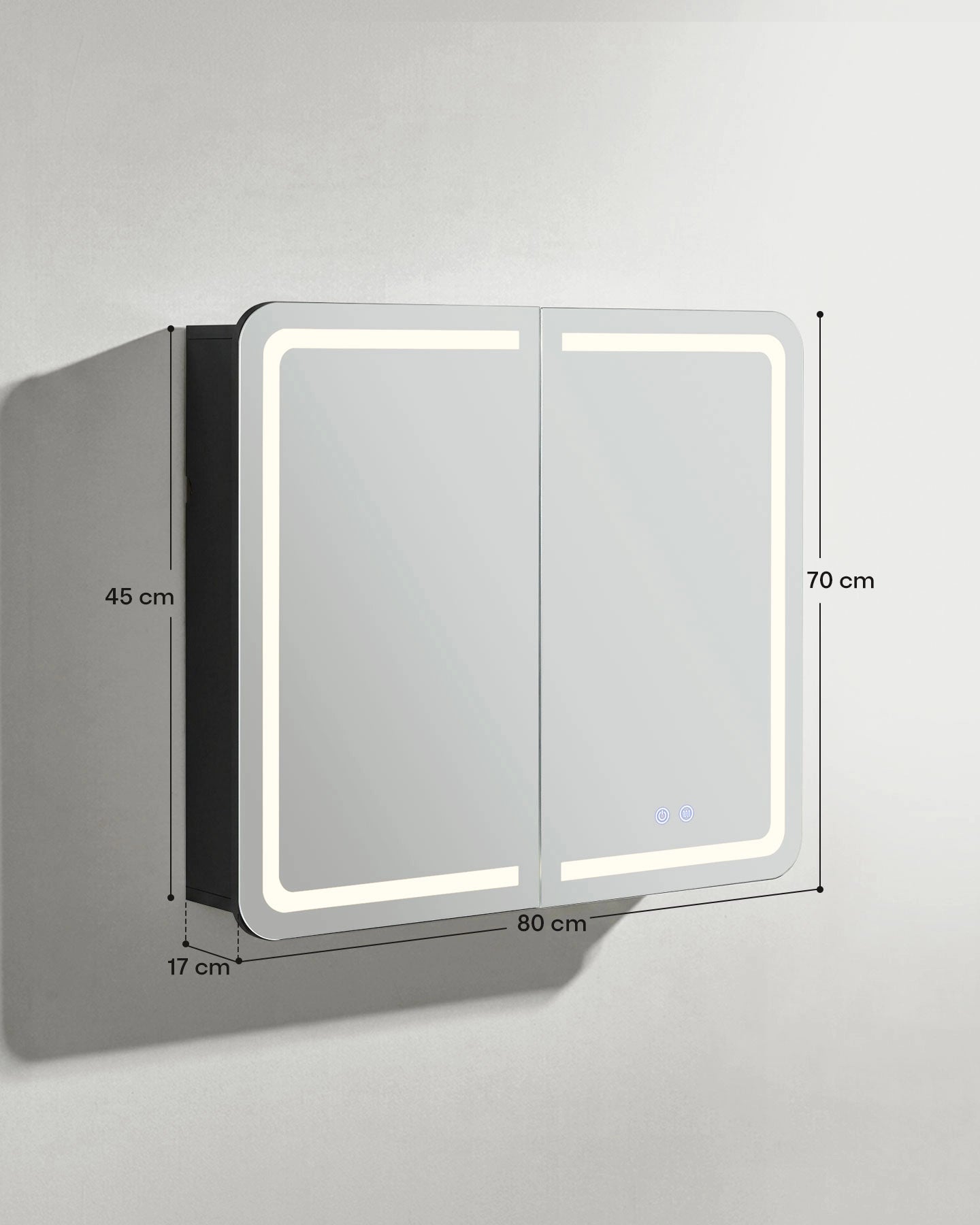Mira Bathroom Mirror Cabinet with Black Interior – Dimensions and Measurements