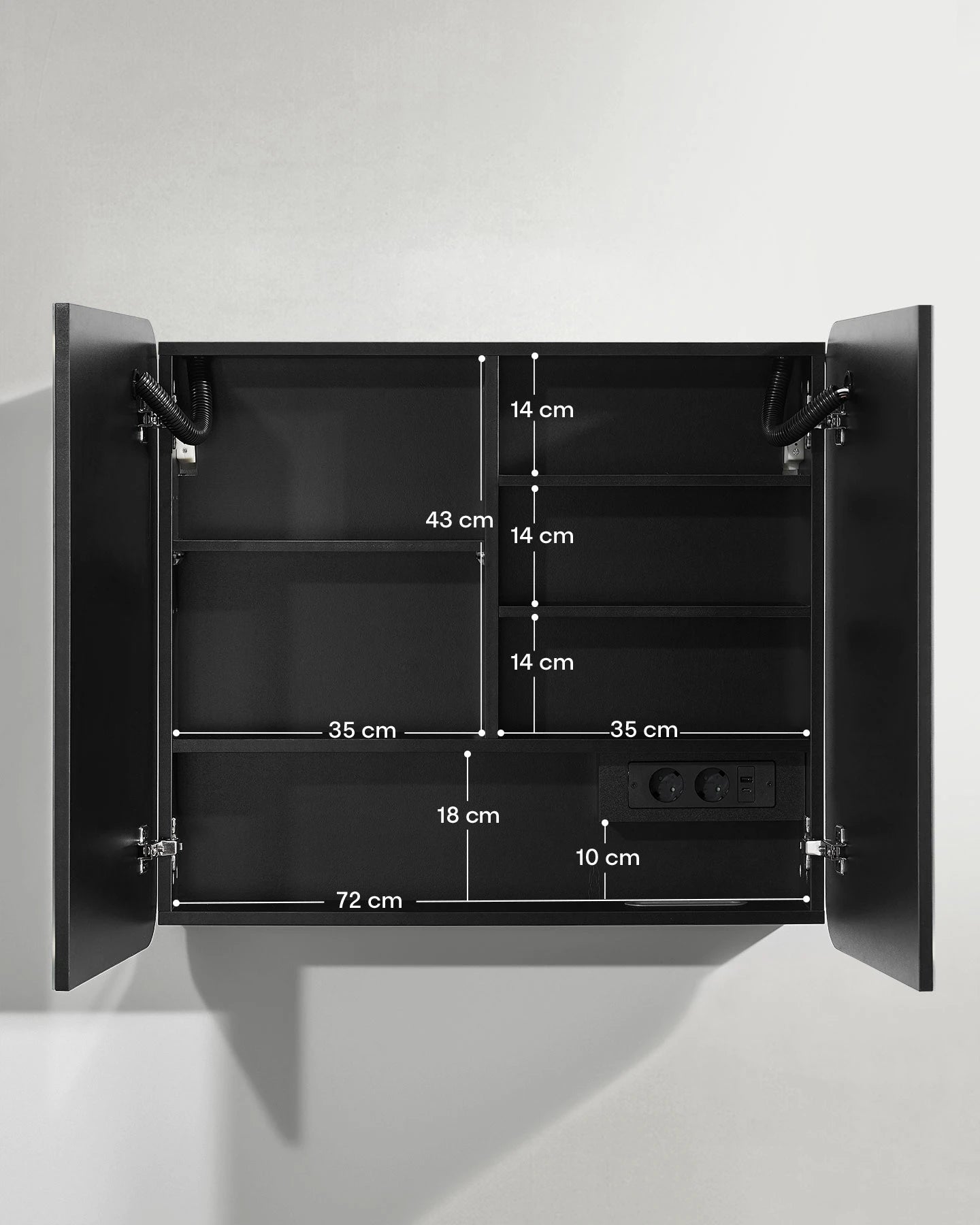 Mira Bathroom Mirror Cabinet with Black Interior – Dimensions and Measurements