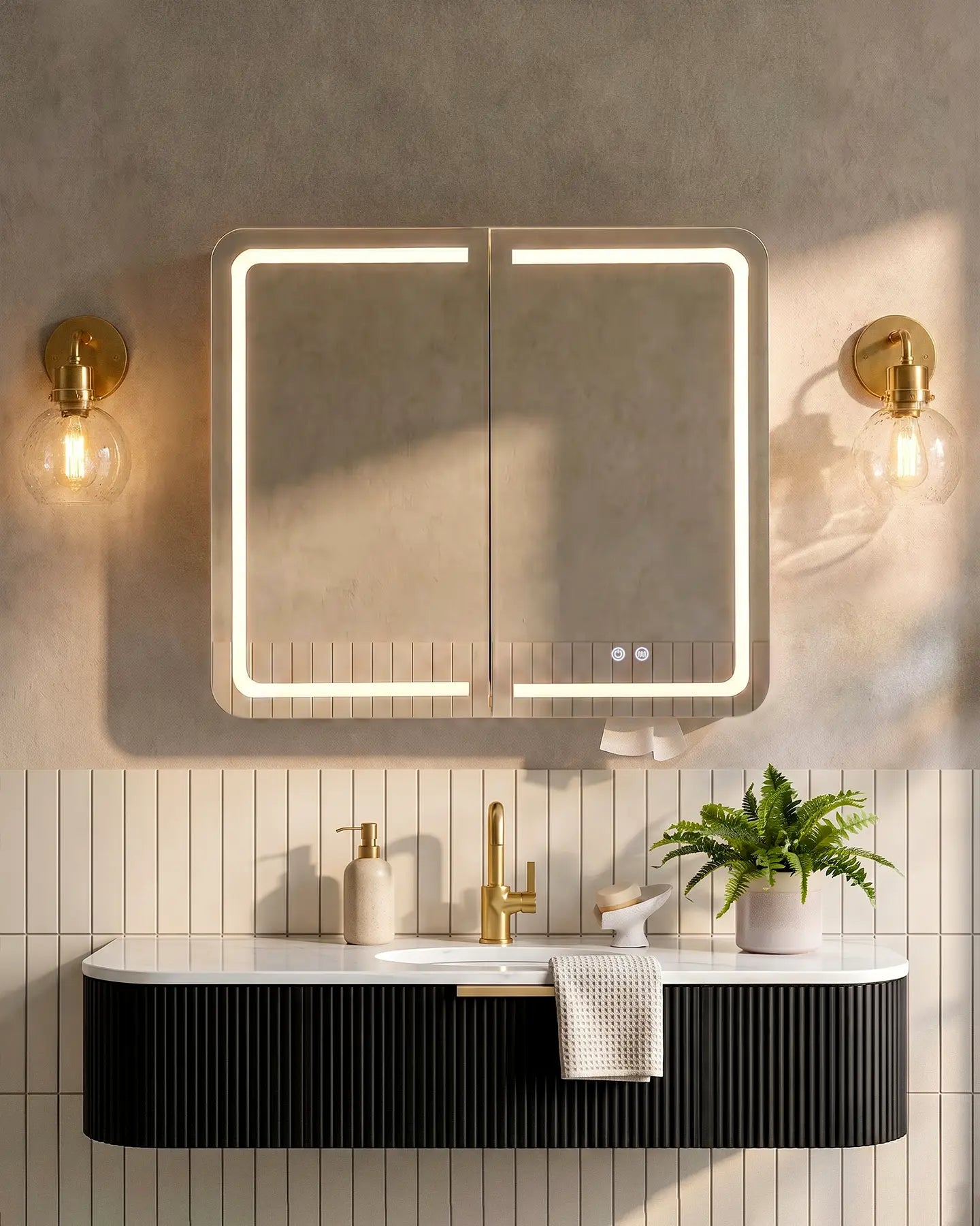 Mira Bathroom Mirror Cabinet with Black Interior and Double Mirrored Doors