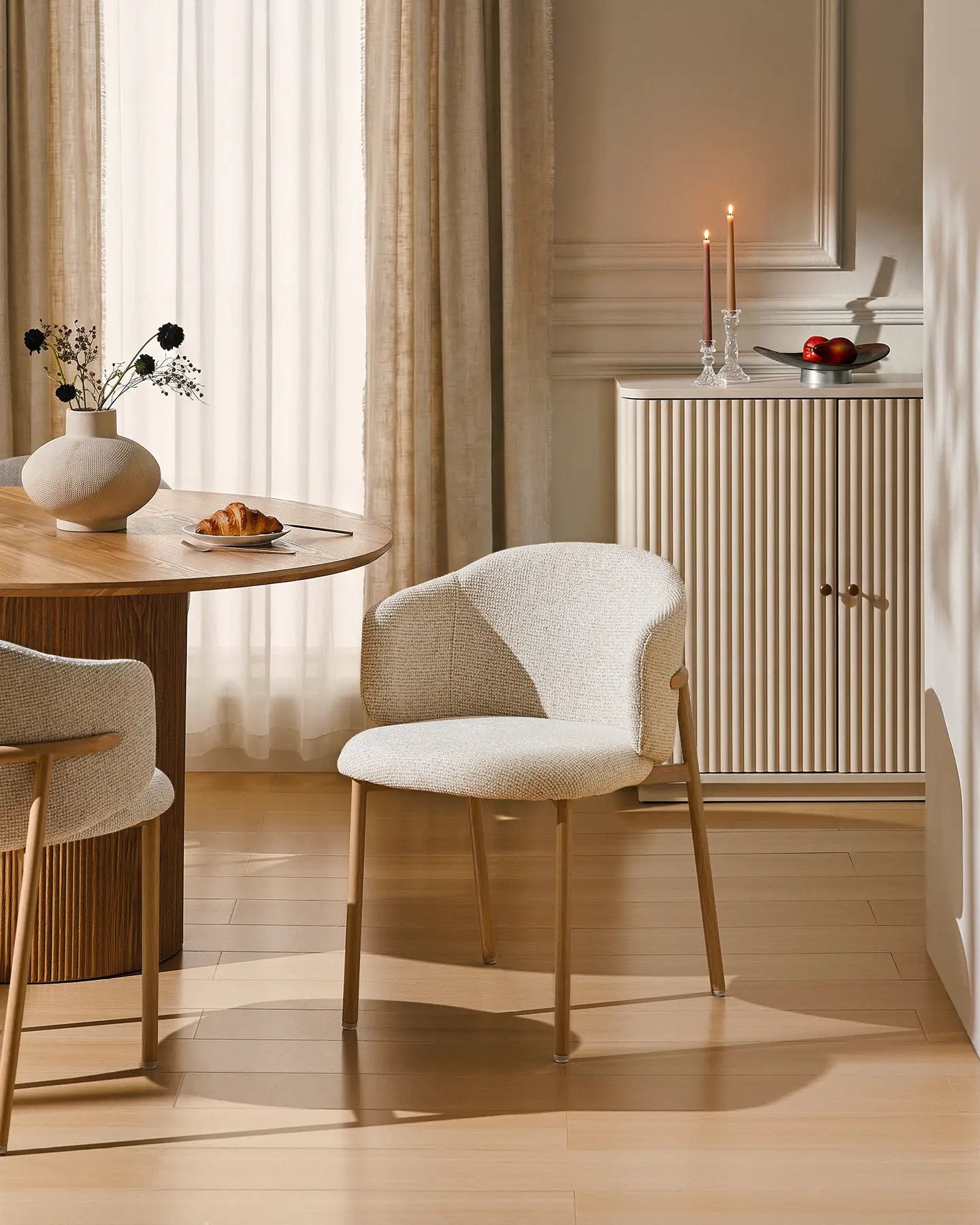 Nolan cream chenille dining chairs