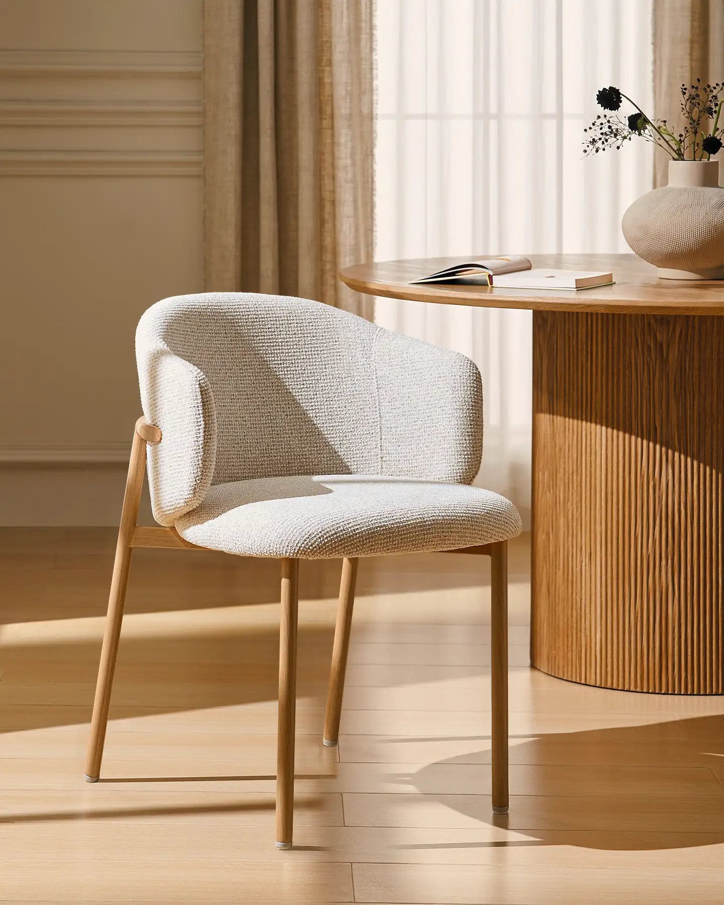 Nolan cream chenille dining chairs